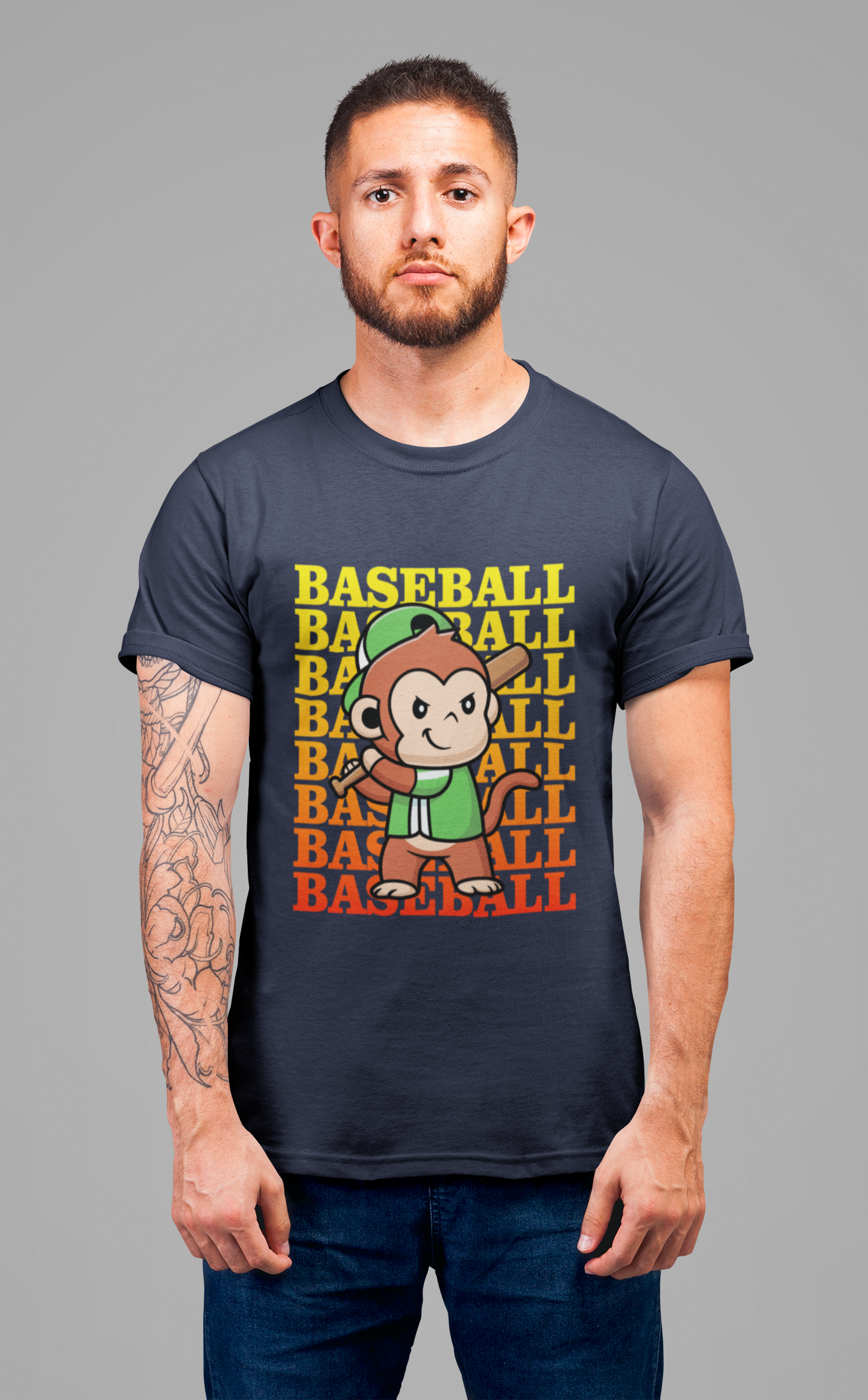 Baseball tshirt - Baseball Monkey Player Tshirt Large Graphic Monkey Baseball Player with Baseball Text Background