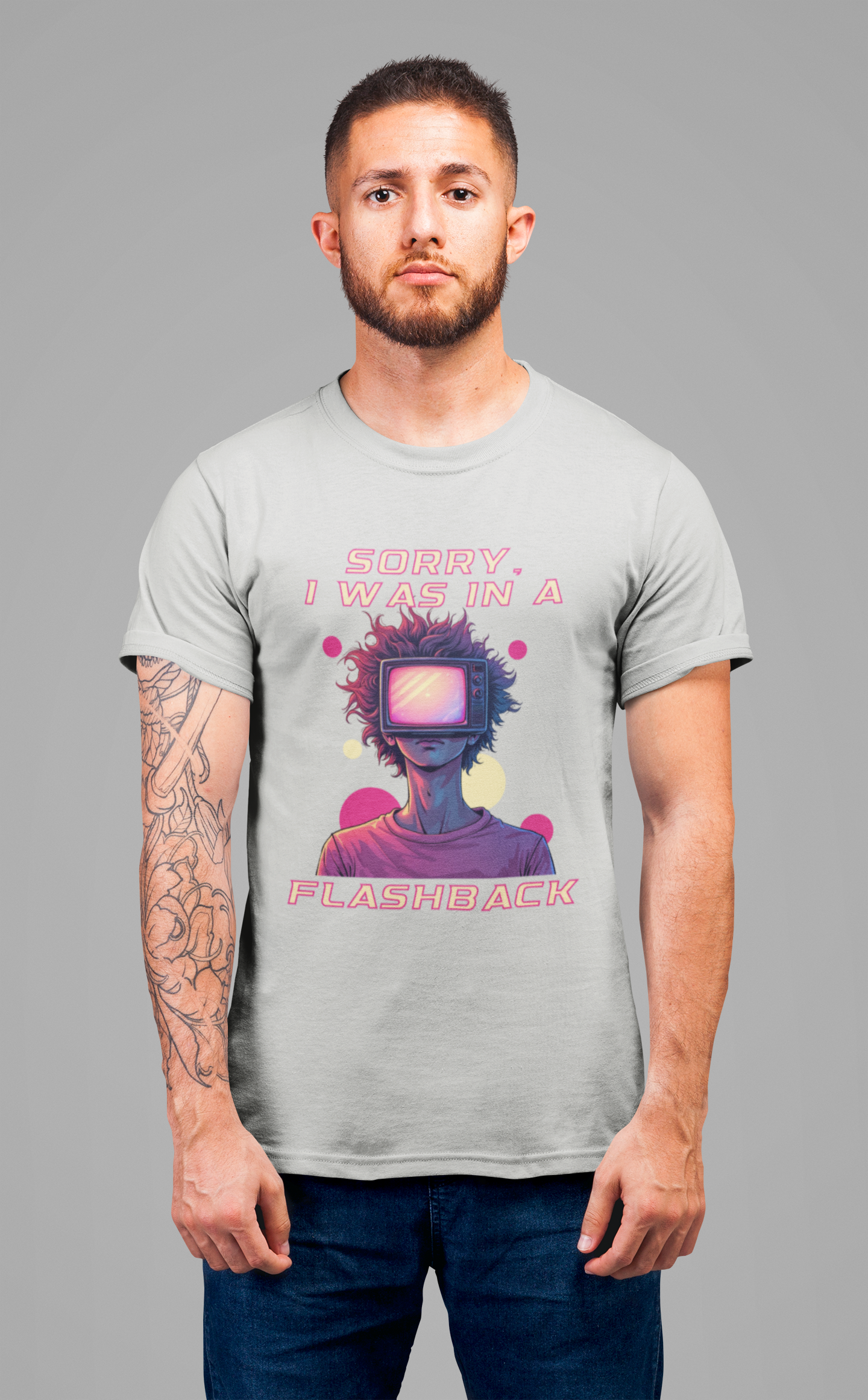 Sorry I Was in a Flashback – Retro TV Head Vintage Aesthetics and Nostalgic Vibes Graphic T-Shirt