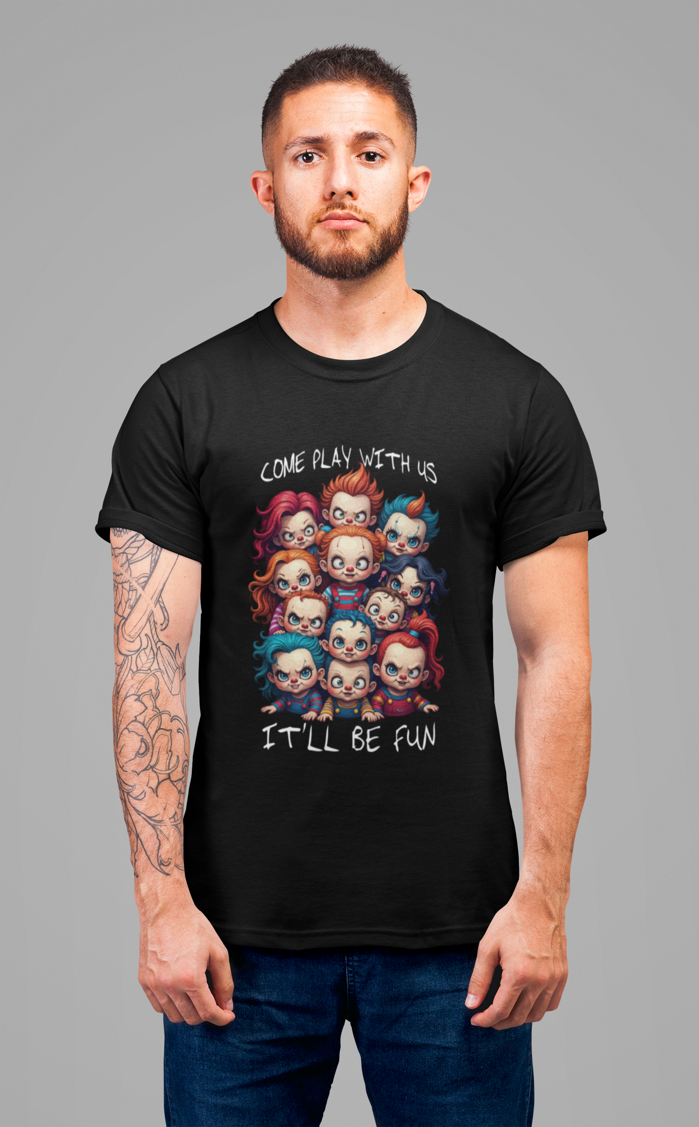 Come Play With Us – Scary Horror Kids Dolls Group Graphic T-Shirt