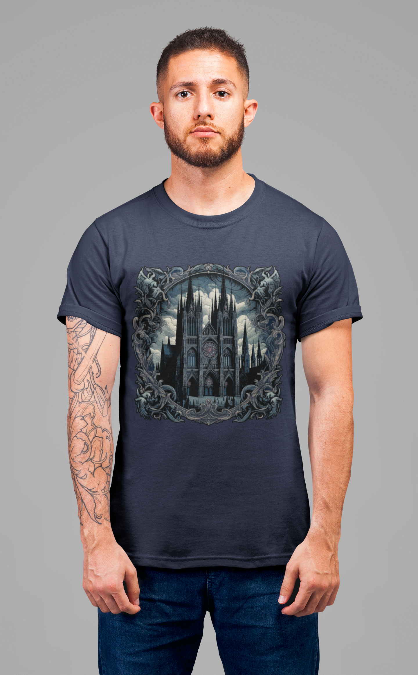Gothic Art Revival Tshirt – Ancient Castle Reflected in Ornate Mirror