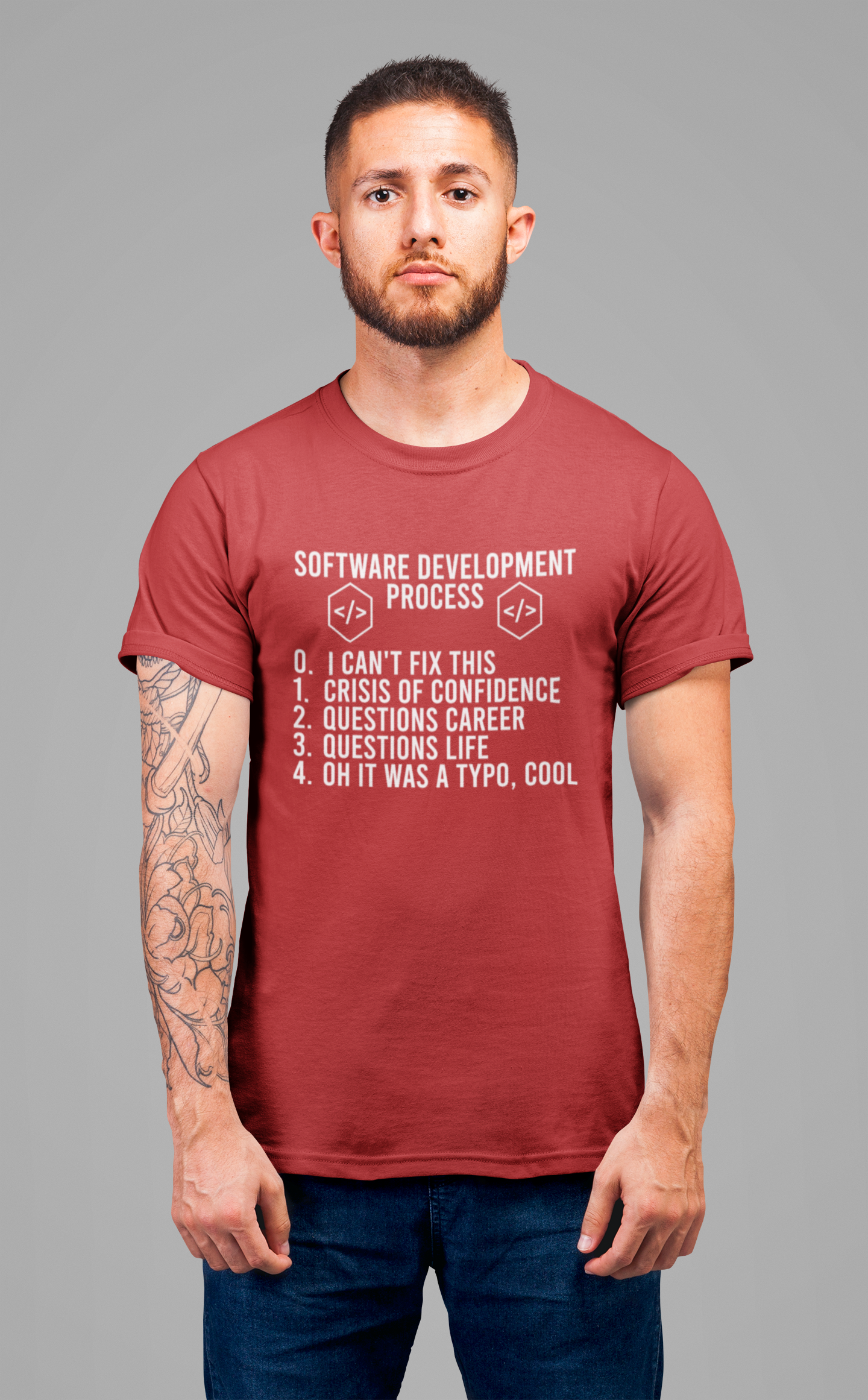 Software Engineering Humor Tee – Programmer Crisis Life Cycle