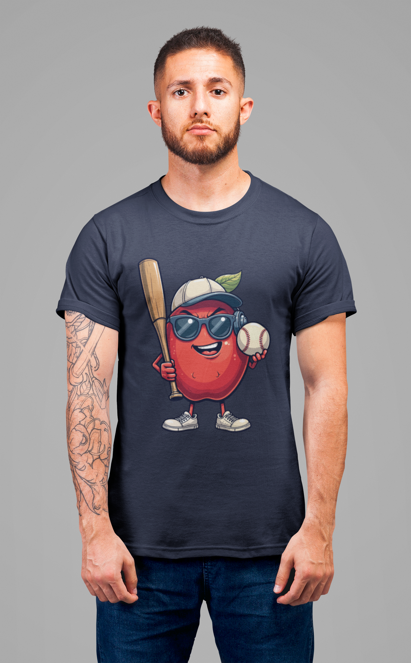 Aggressive Apple Baseball Mascot Tshirt Bold Sports Fruit Character Design