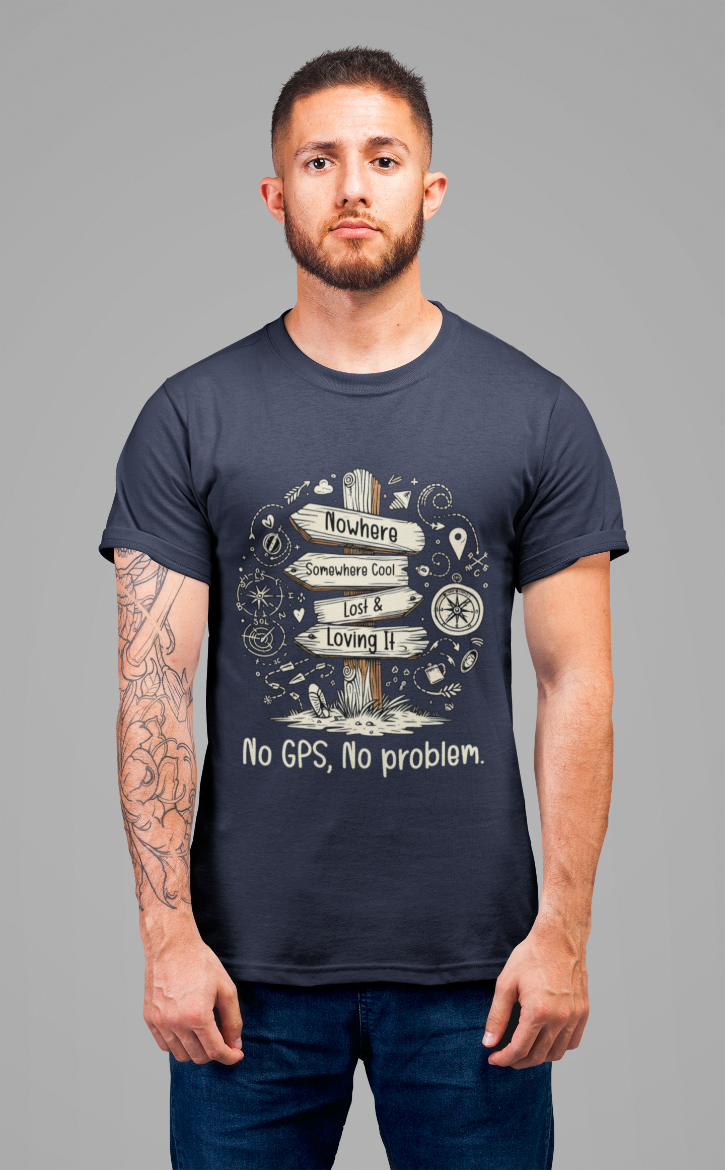 Wander Often, Wonder Always No GPS, No Problem | Direction Adventure Graphic T-Shirt