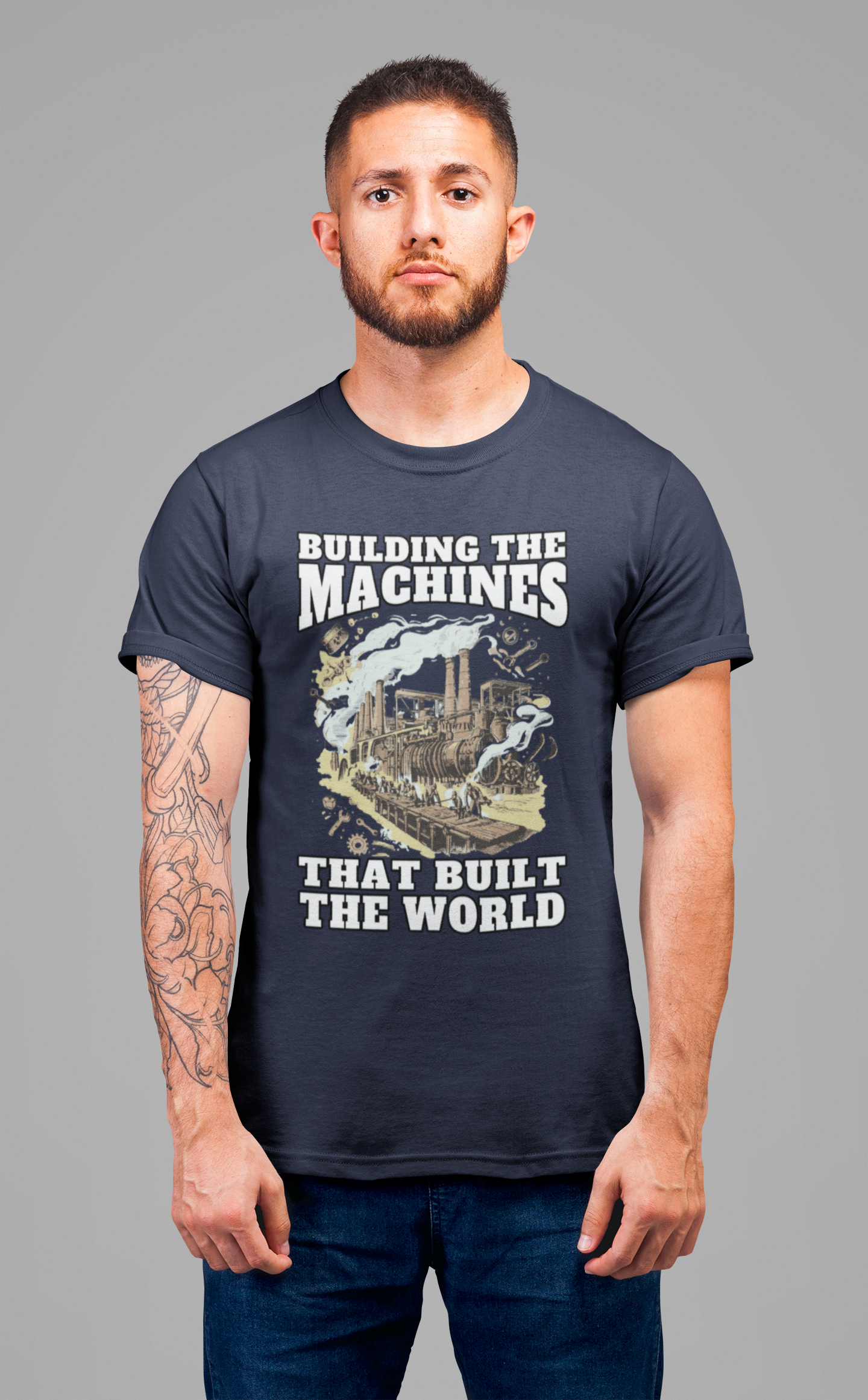 Building the Machines that Built the World Tshirt – Steam Engine, Tools, and Workers Graphic