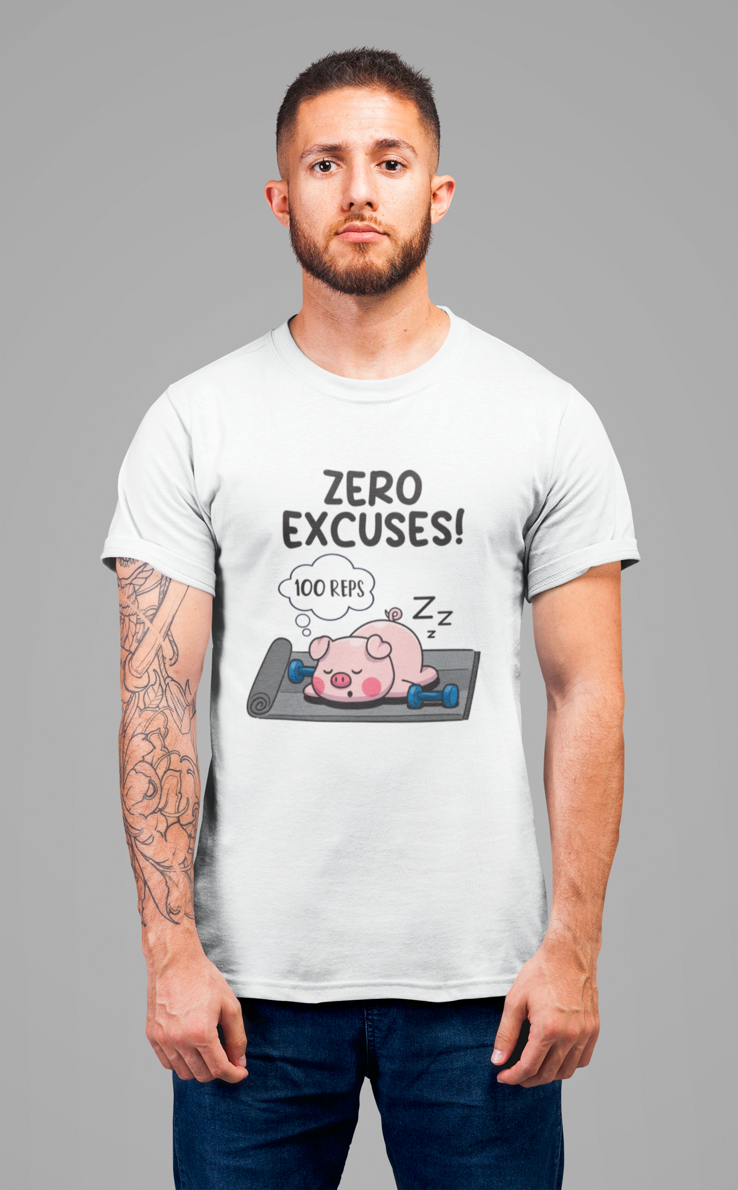 Zero Excuses 100 Reps Tee, Workout Motivation Shirt, Discipline Driven Top, Gym Beast Mode Graphic Tee, Strength Training Gift