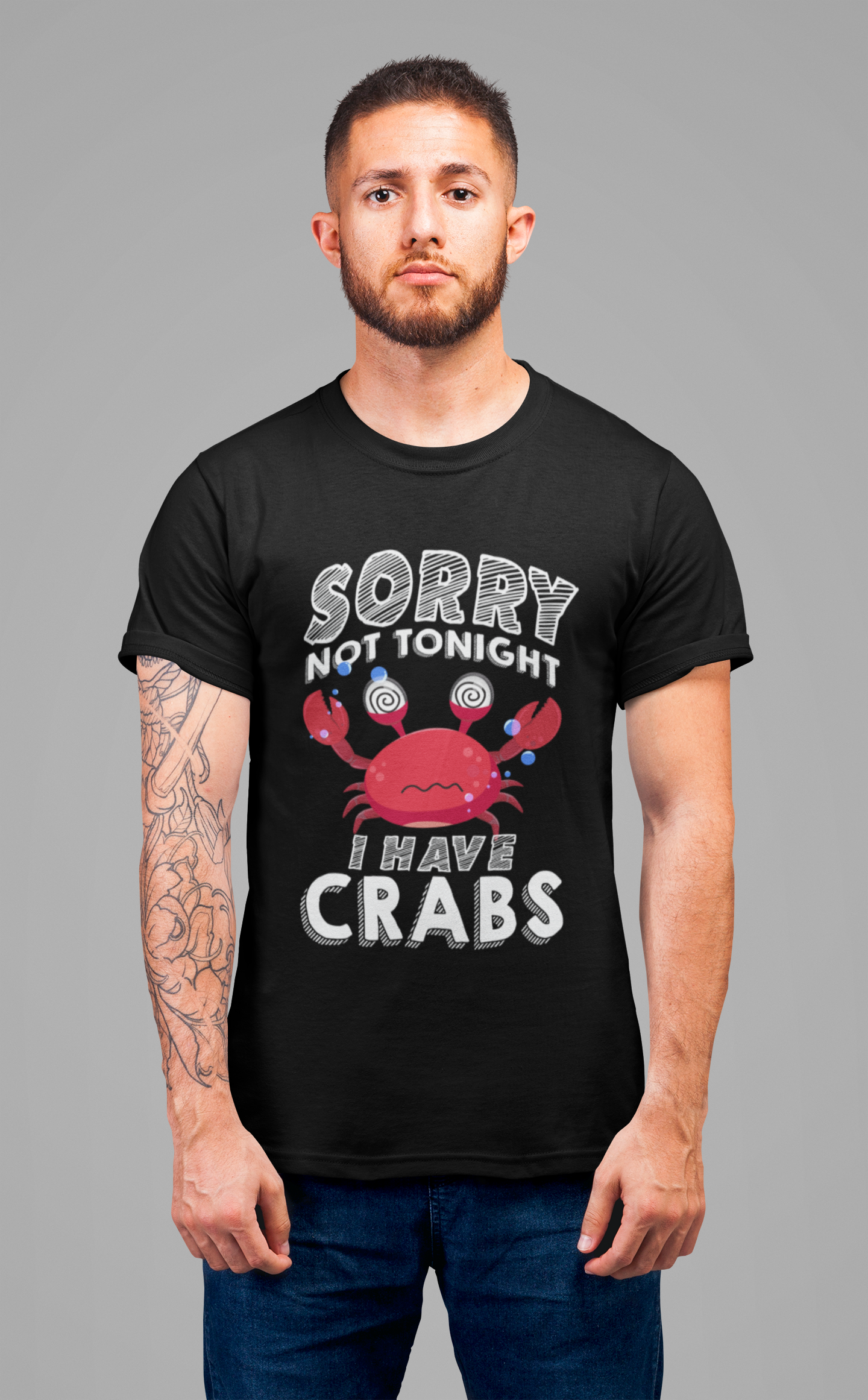 Sorry Not Tonight I Have Crabs Tshirt – Funny Worried Crab with Rolling Eyes Graphic