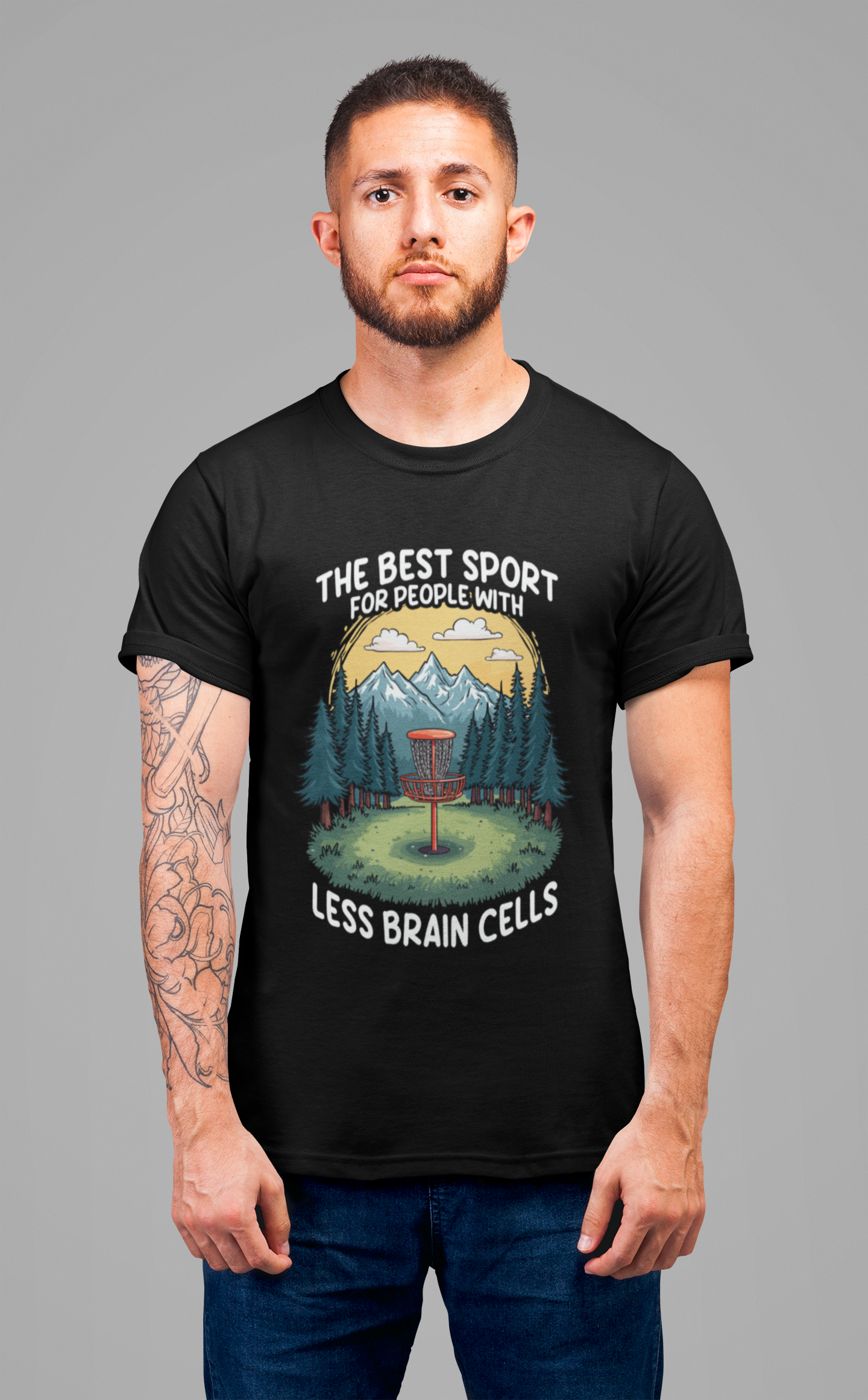 Best Sport for People with Less Brain Cells Tshirt – Funny Disc Golf Mountain Scene