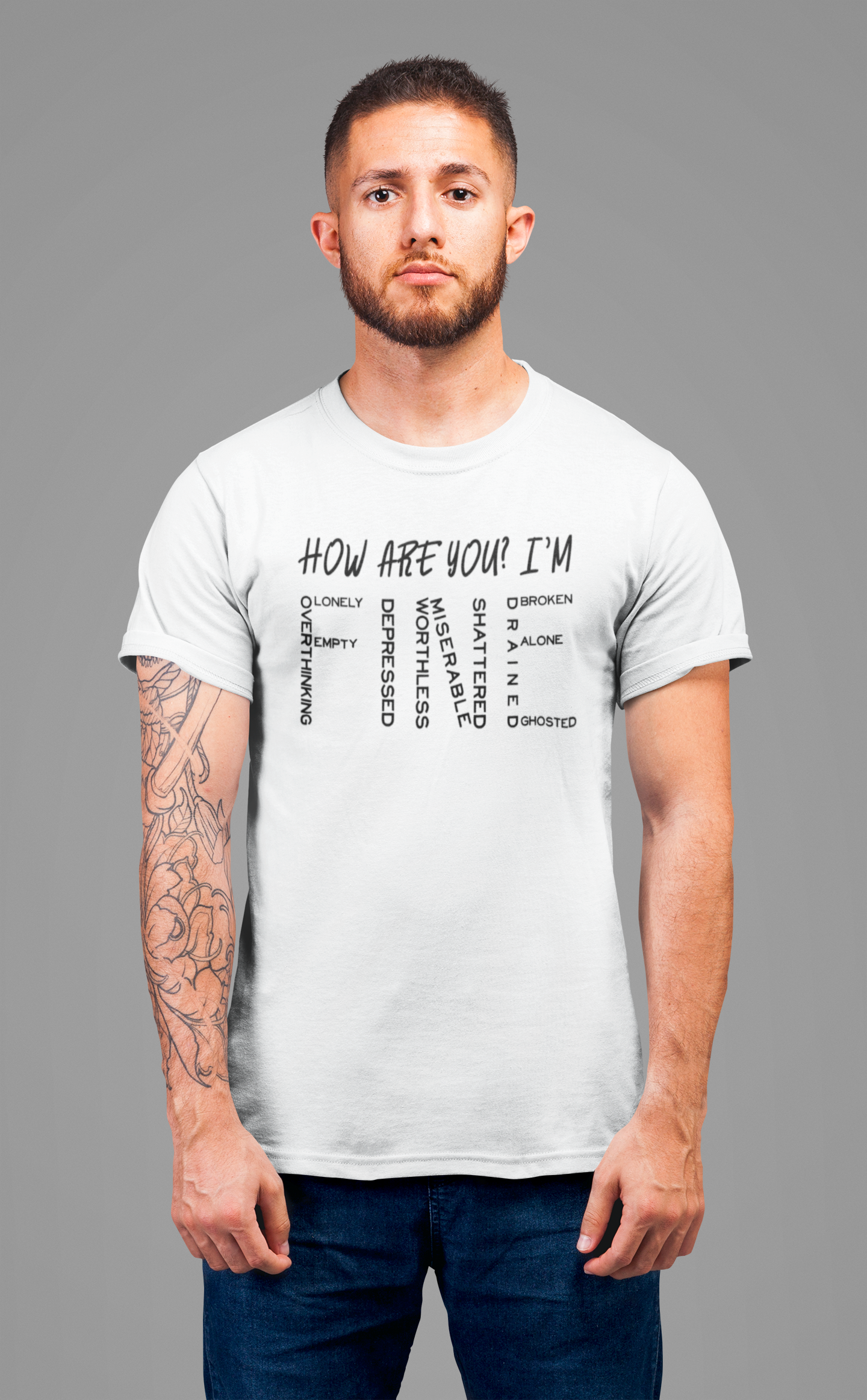 How Are You? I'm Fine Graphic Statement Tee for Mental Health Awareness and Emotional Honesty Advocates