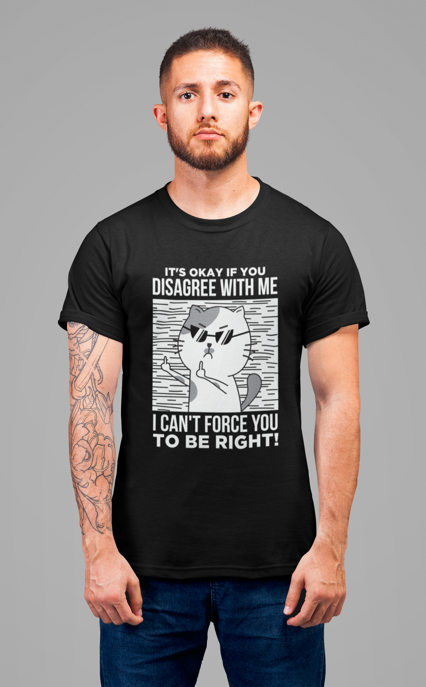 It’s Okay If You Disagree With Me T-Shirt – Angry Cat With Glasses Funny Quote Graphic Tee