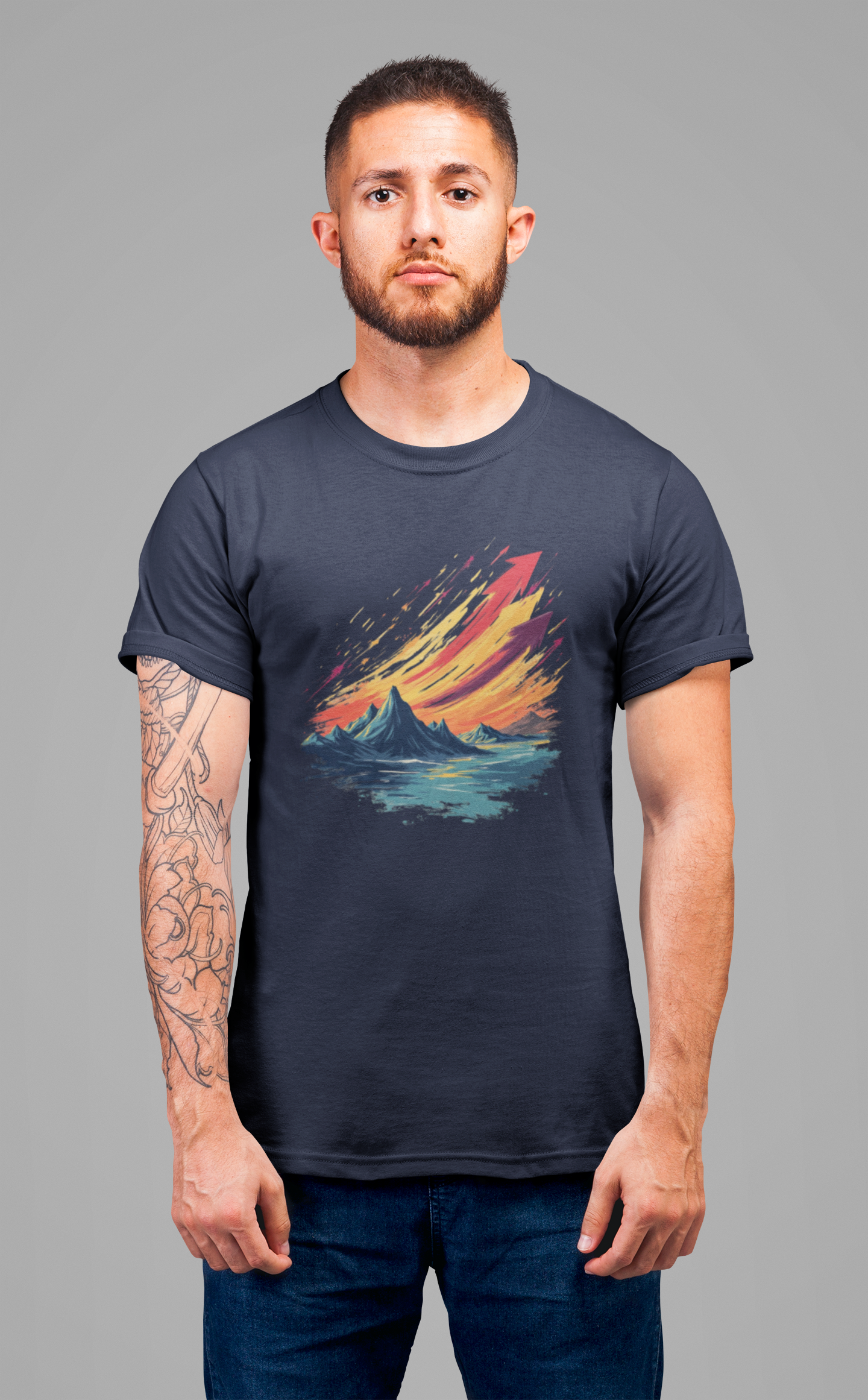 Mountain Sunset Arrows – Vibrant Sky with Upward Arrow Shapes Graphic T-Shirt