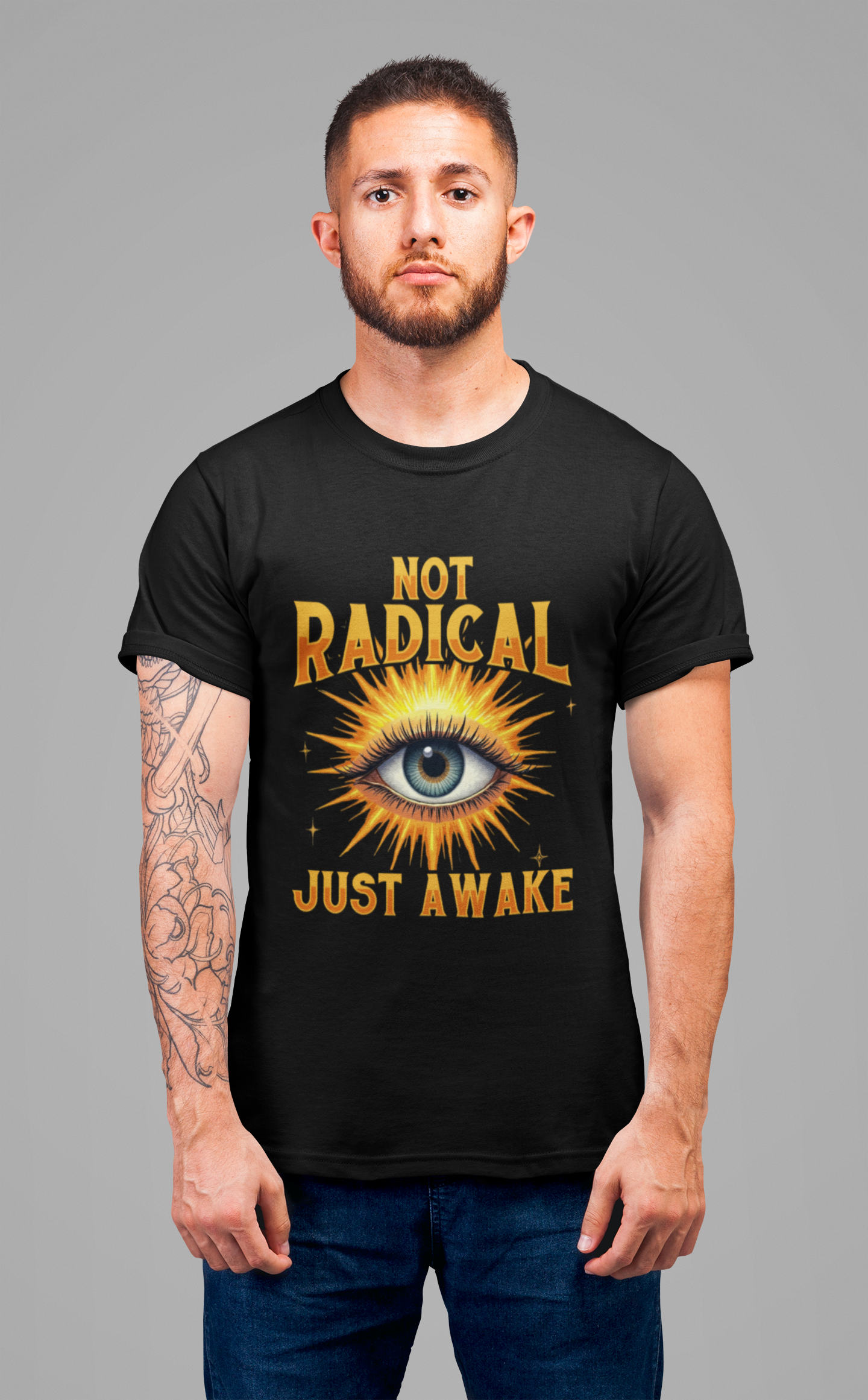 Not Radical, Just Awake | Bold Open Eye with Flashy Glow T-Shirt