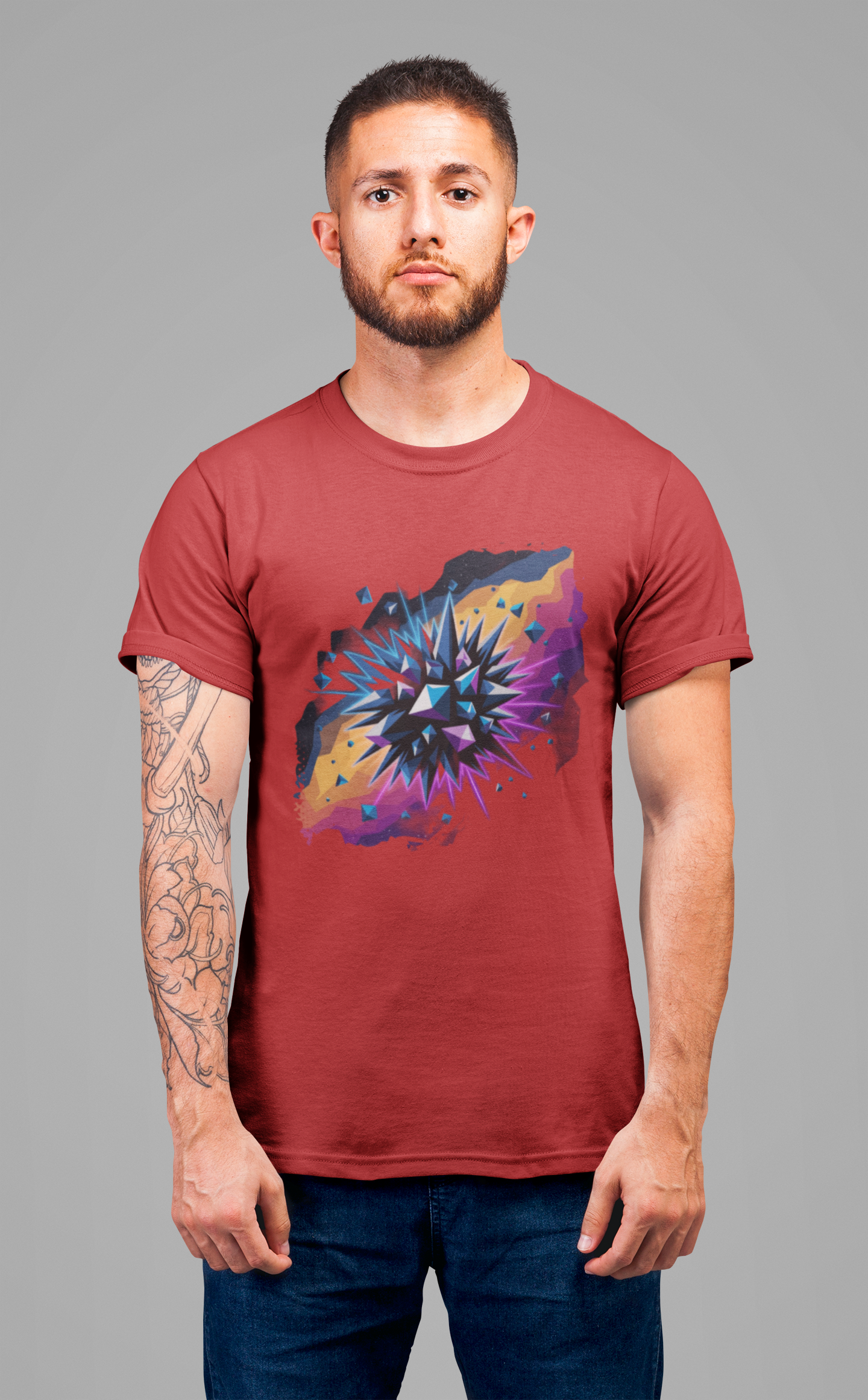 Polygon Burst – Colorful Polygon Explosion Graphic T-Shirt
