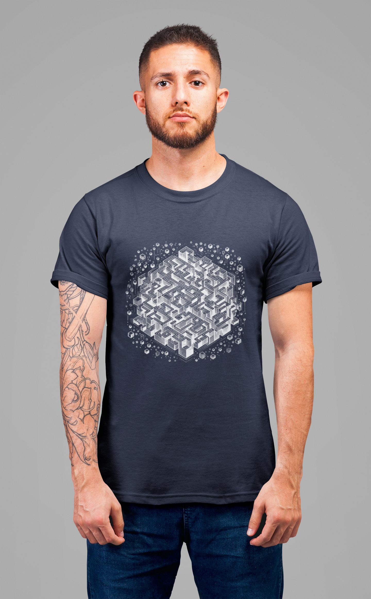 Cube Cascade – Cubic Maze with Floating Cubes Graphic T-Shirt