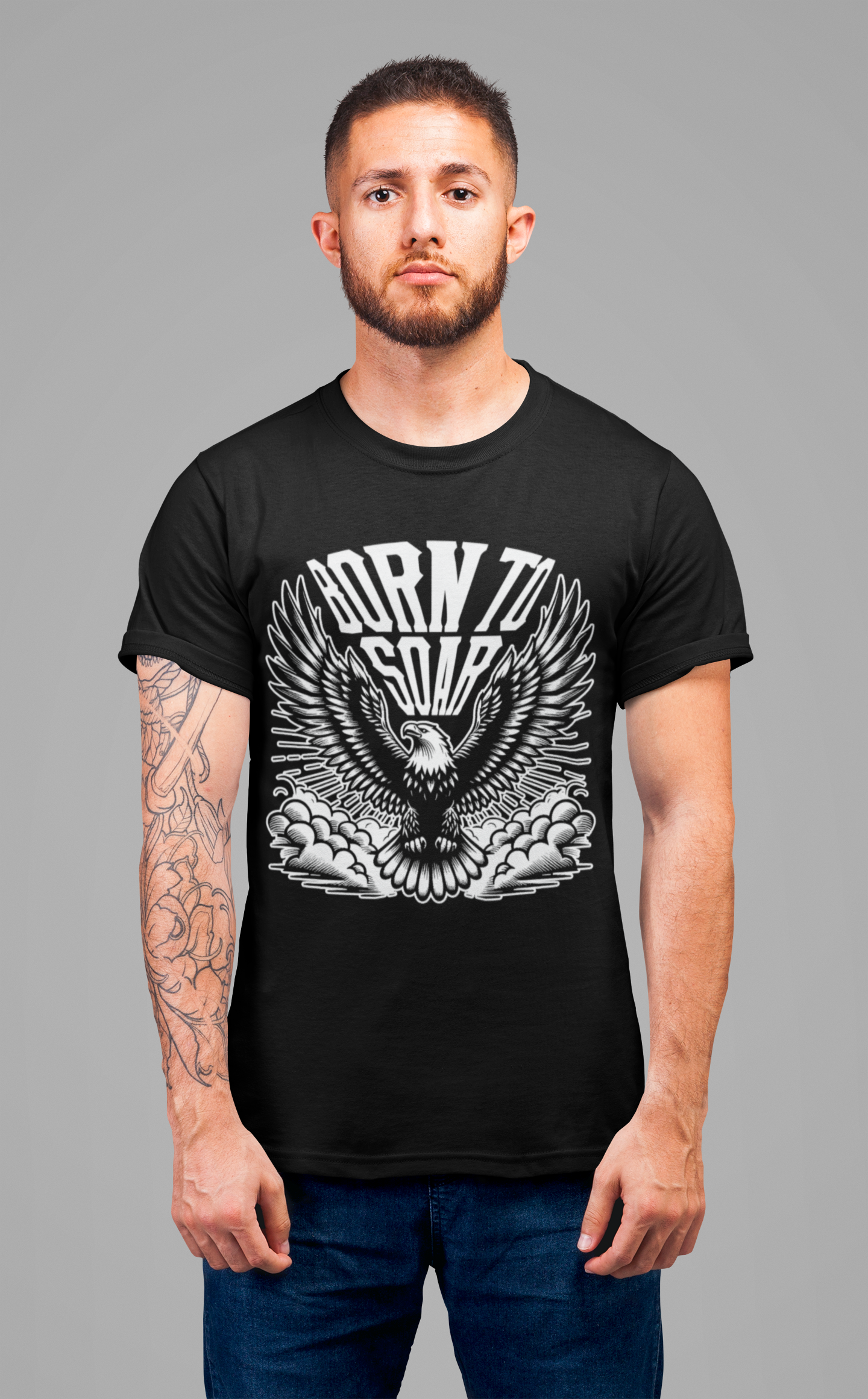 Born to Soar | Eagle with Wide Open Wings Above the Clouds T-Shirt