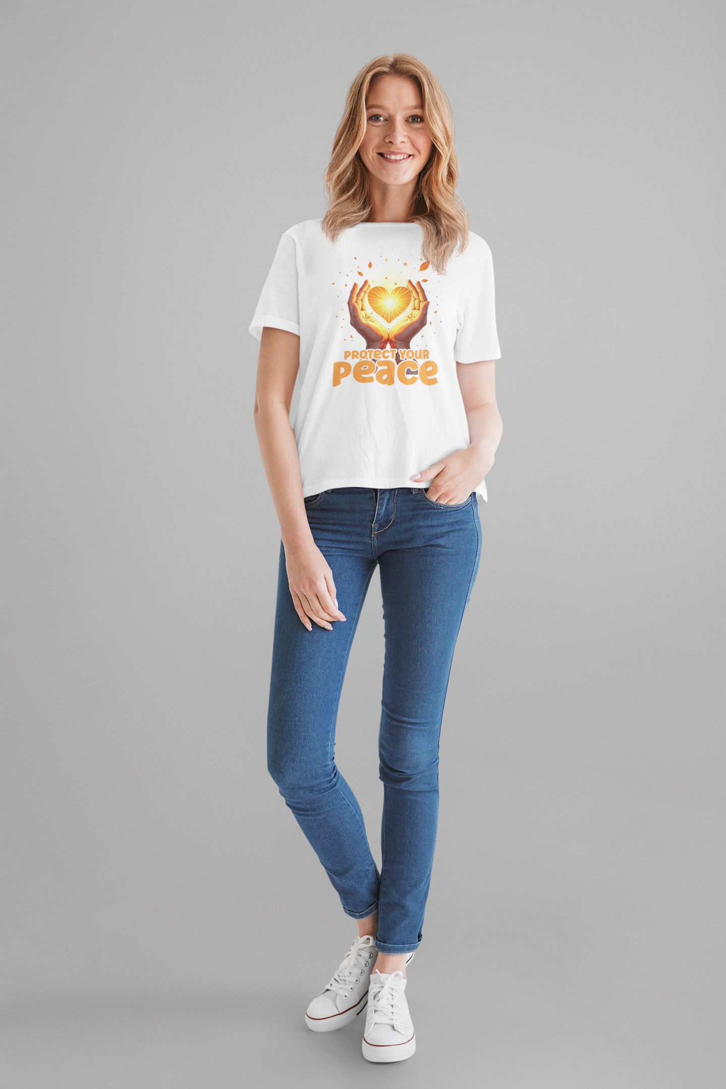 Protect Your Peace – Praying Hands with Heart & Nature Elements Graphic T-Shirt