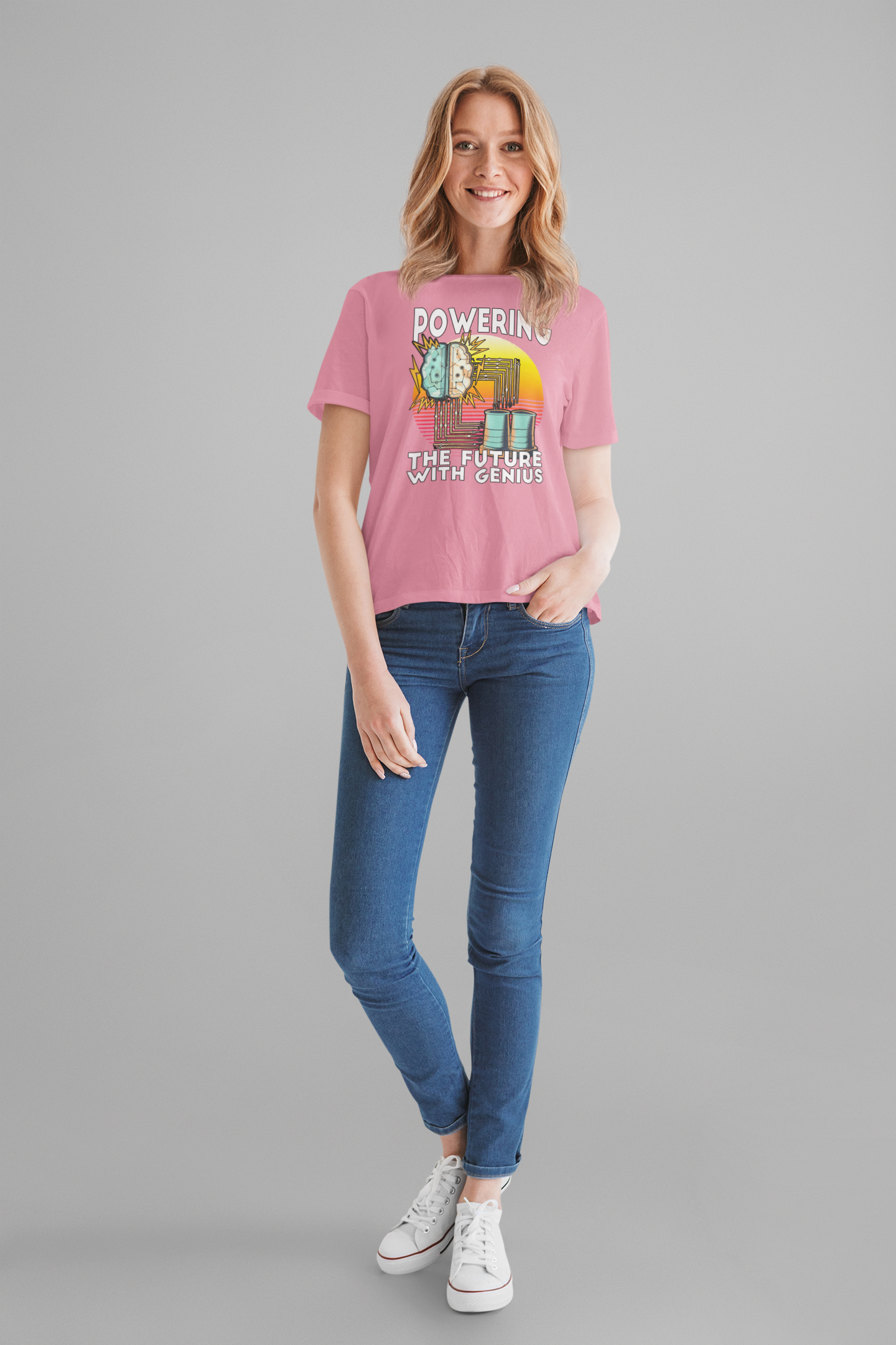 Powering the Future with Genius Tshirt – AI Brain and Tesla Turbines Graphic