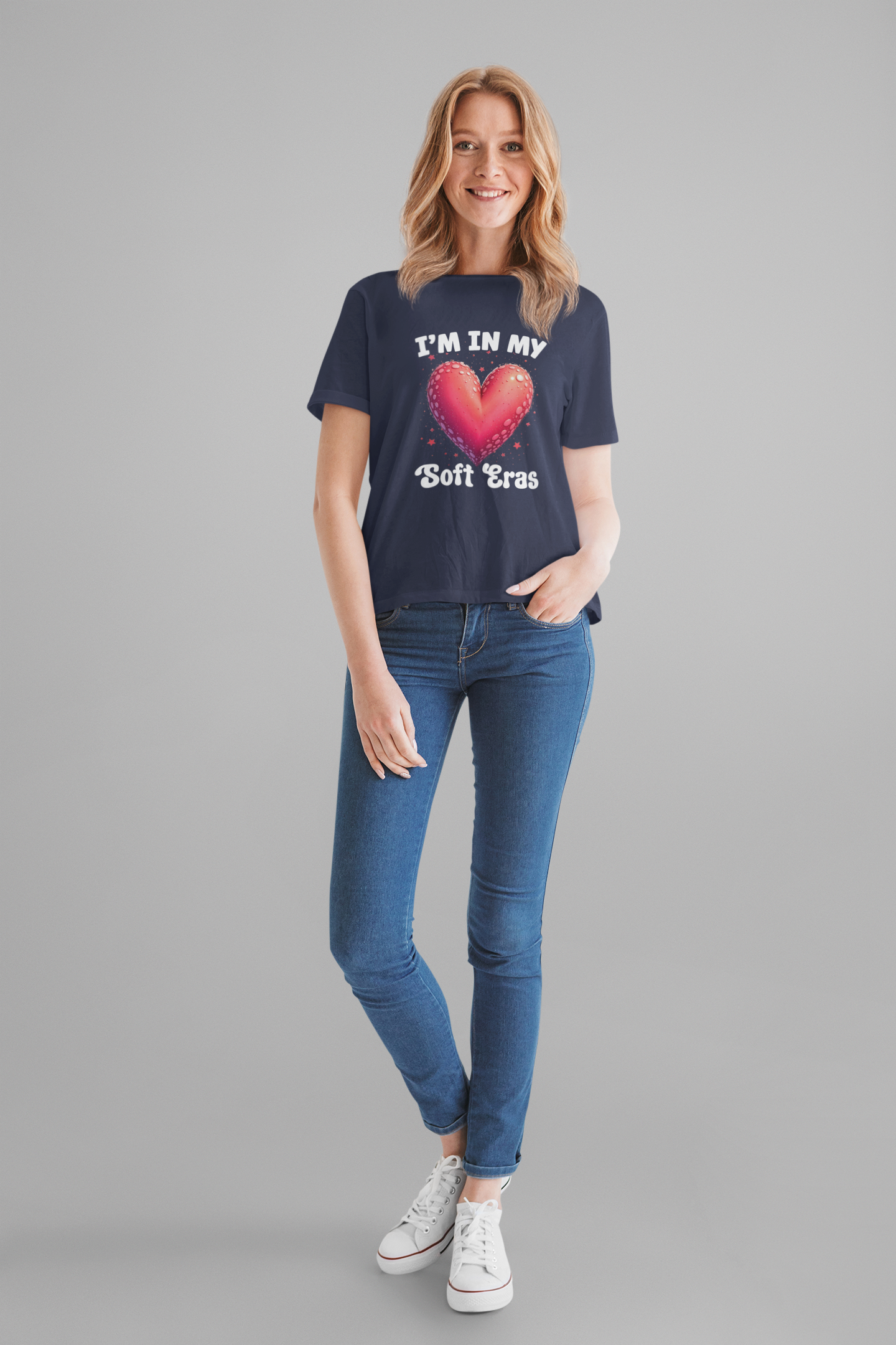 I'm In My Soft Eras – Embossed Red Heart & Star Accents Graphic T-Shirt