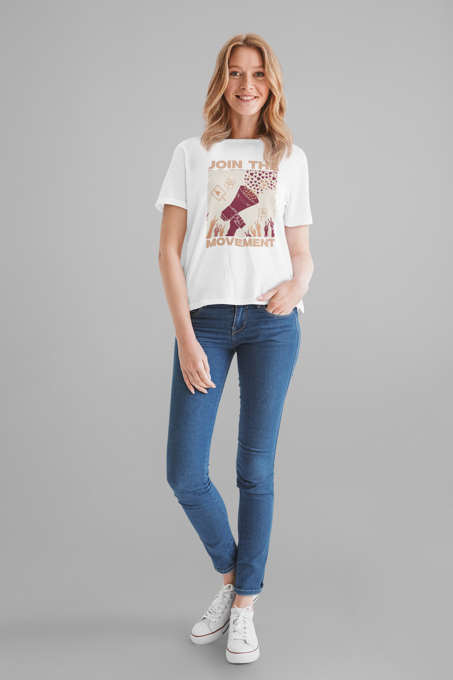 Join the Movement – Empowerment Speaker and Victory Hands Graphic T-Shirt
