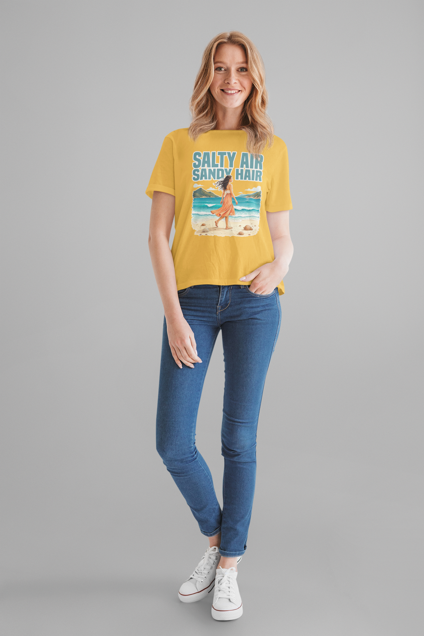 Salty Air Sandy Hair Tee, Beach Babe Shirt, Ocean Mood Graphic Tee, Summer Coastline Top, Coastal Girl Gift Tee