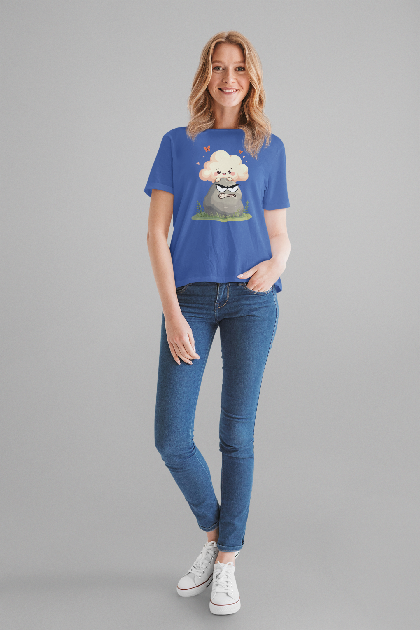 Soft but Solid - Smiling Cloud vs. Angry Rock – Playful Nature Face-Off Graphic T-Shirt