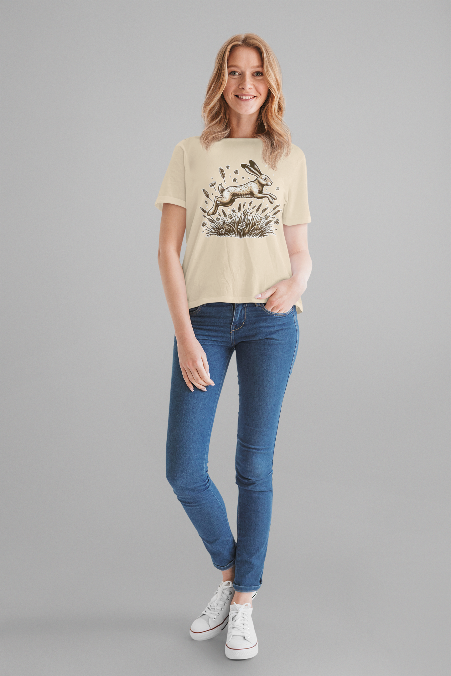 Leaping Lively Hare in Grain Field with Lush Grass Graphic T-Shirt