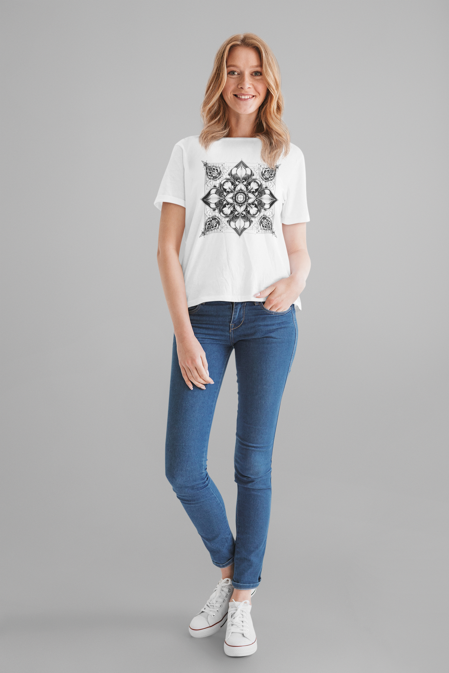 Monochrome Symmetry – Minimalist Geometric Pattern Graphic T-Shirt