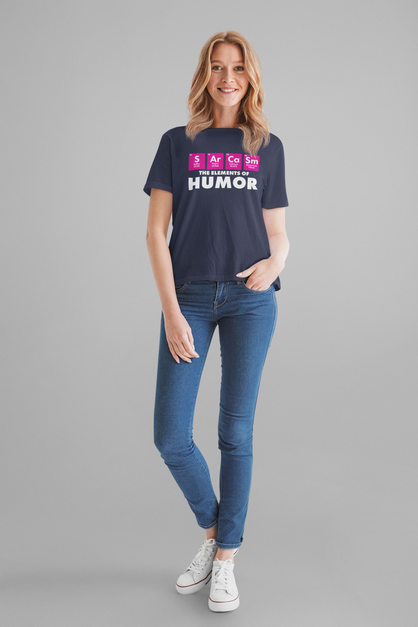 The Elements of Humor Tshirt – Sarcasm Chemistry Pun with Element Symbols