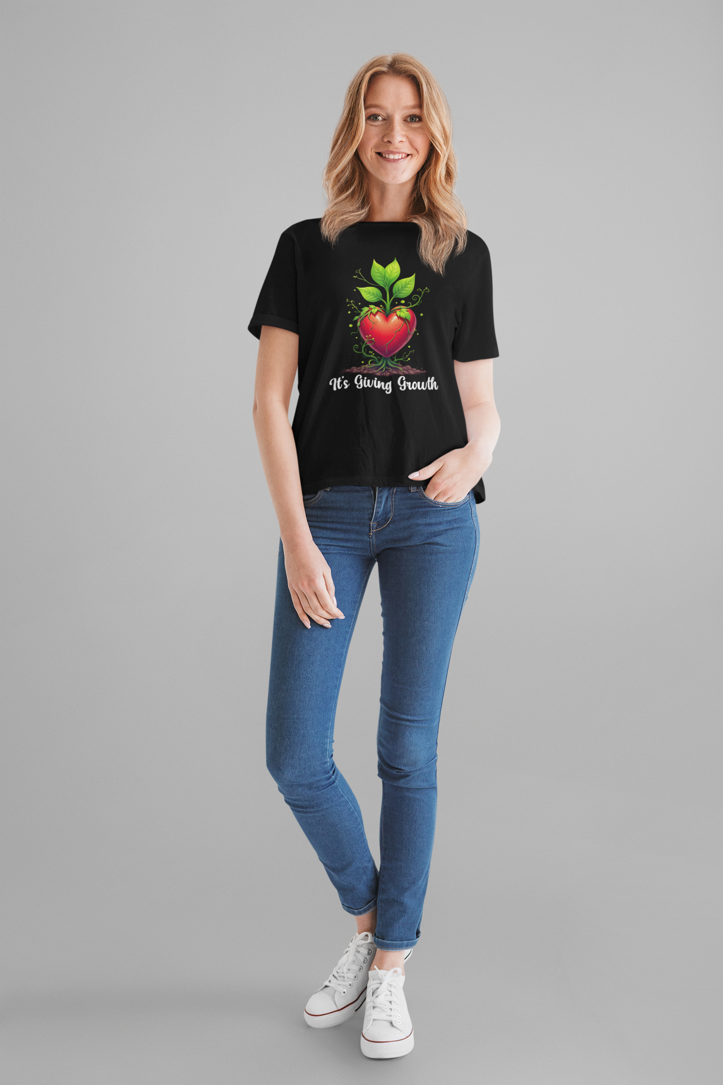 It's Giving Growth – Plant with Red Heart Trunk Graphic T-Shirt