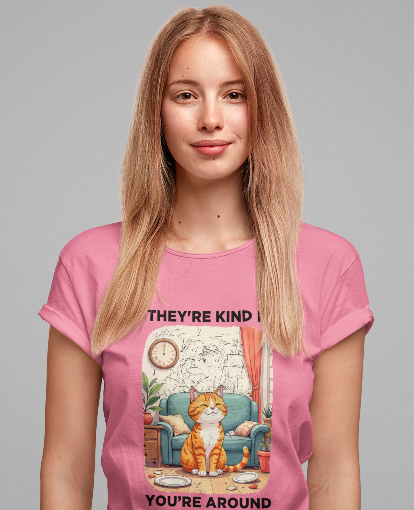 They Are Kind If You Are Around – Mischievous Cat Chaos Living Room Graphic T-Shirt