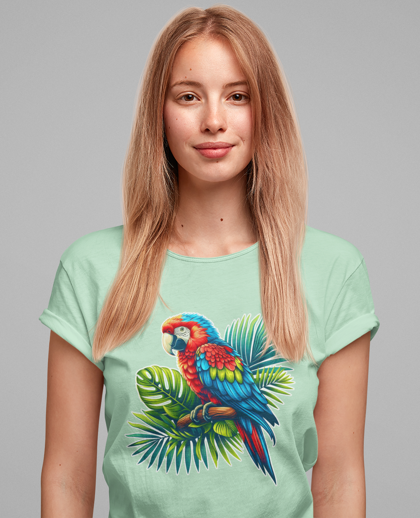 Colorful Macaw Parrot perched gracefully on Lush Green Branch Graphic T-Shirt
