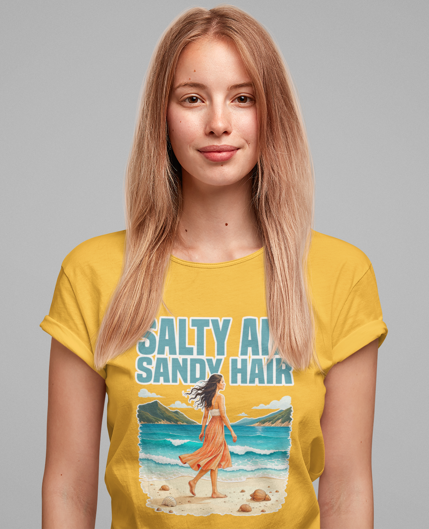 Salty Air Sandy Hair Tee, Beach Babe Shirt, Ocean Mood Graphic Tee, Summer Coastline Top, Coastal Girl Gift Tee