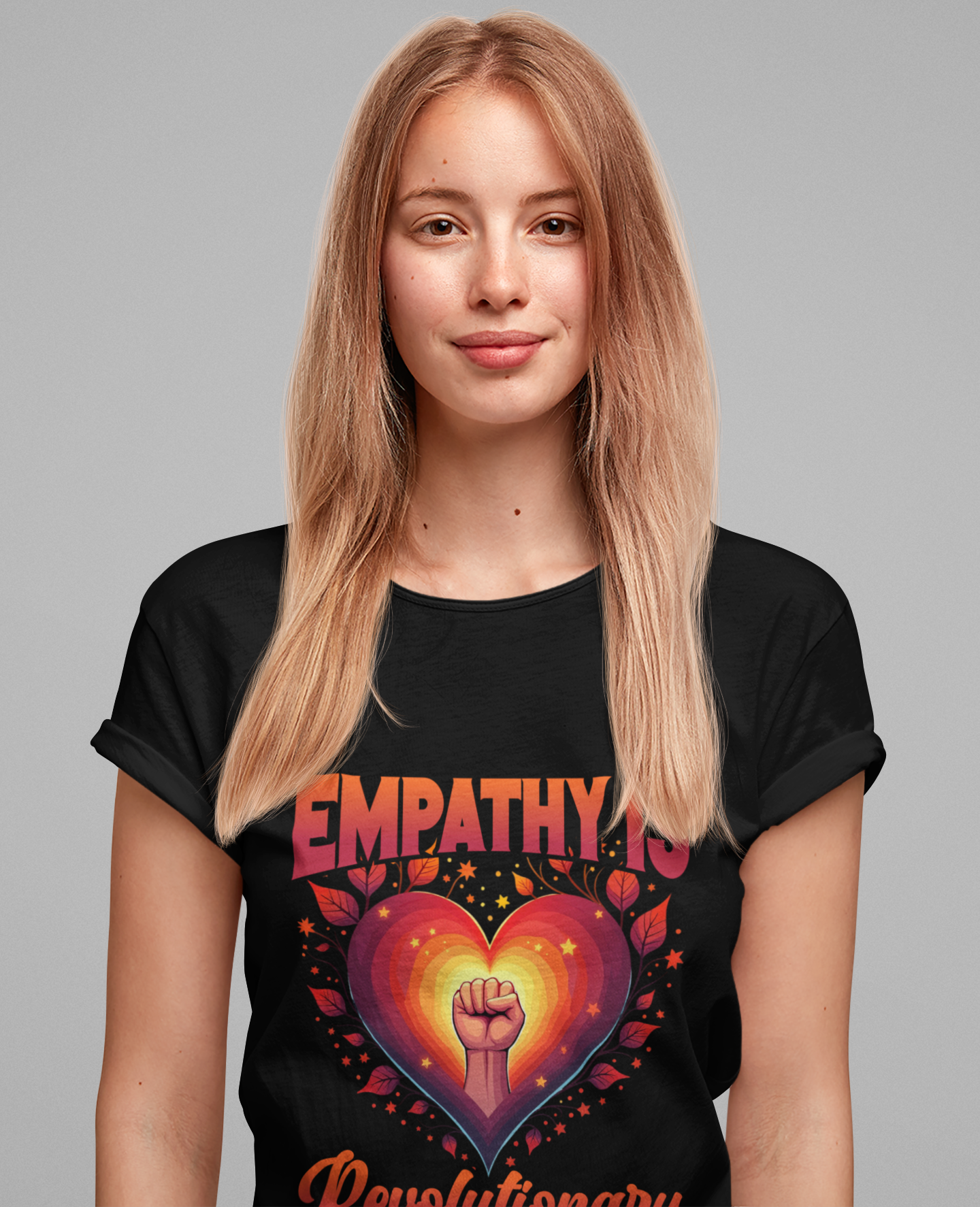 Empathy Is Revolutionary | Heart, Leaves & Power Fist Graphic T-Shirt