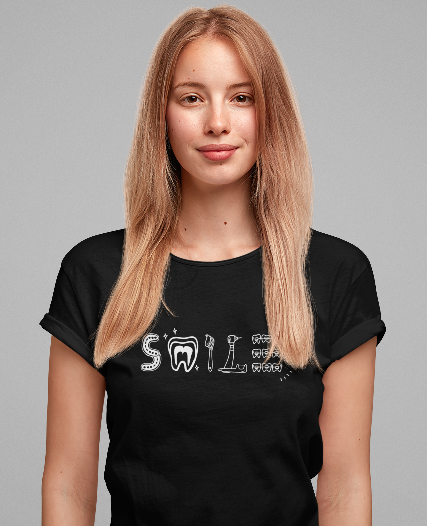 Smile TShirt Dental Cleaning Tools Art Toothbrush Floss Scaler Design