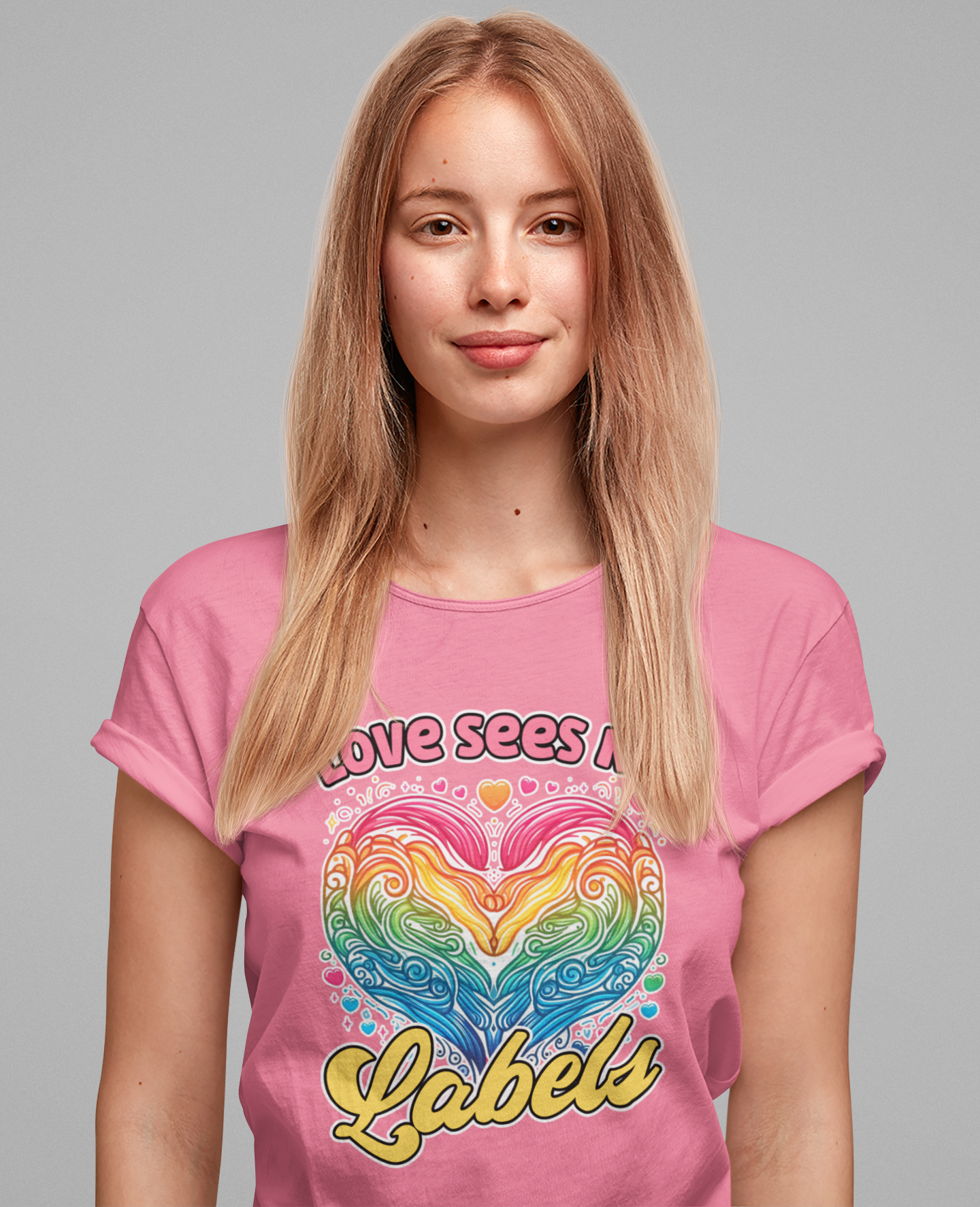Love Sees No Labels – Colorful Abstract Heart Line Art Graphic T-Shirt