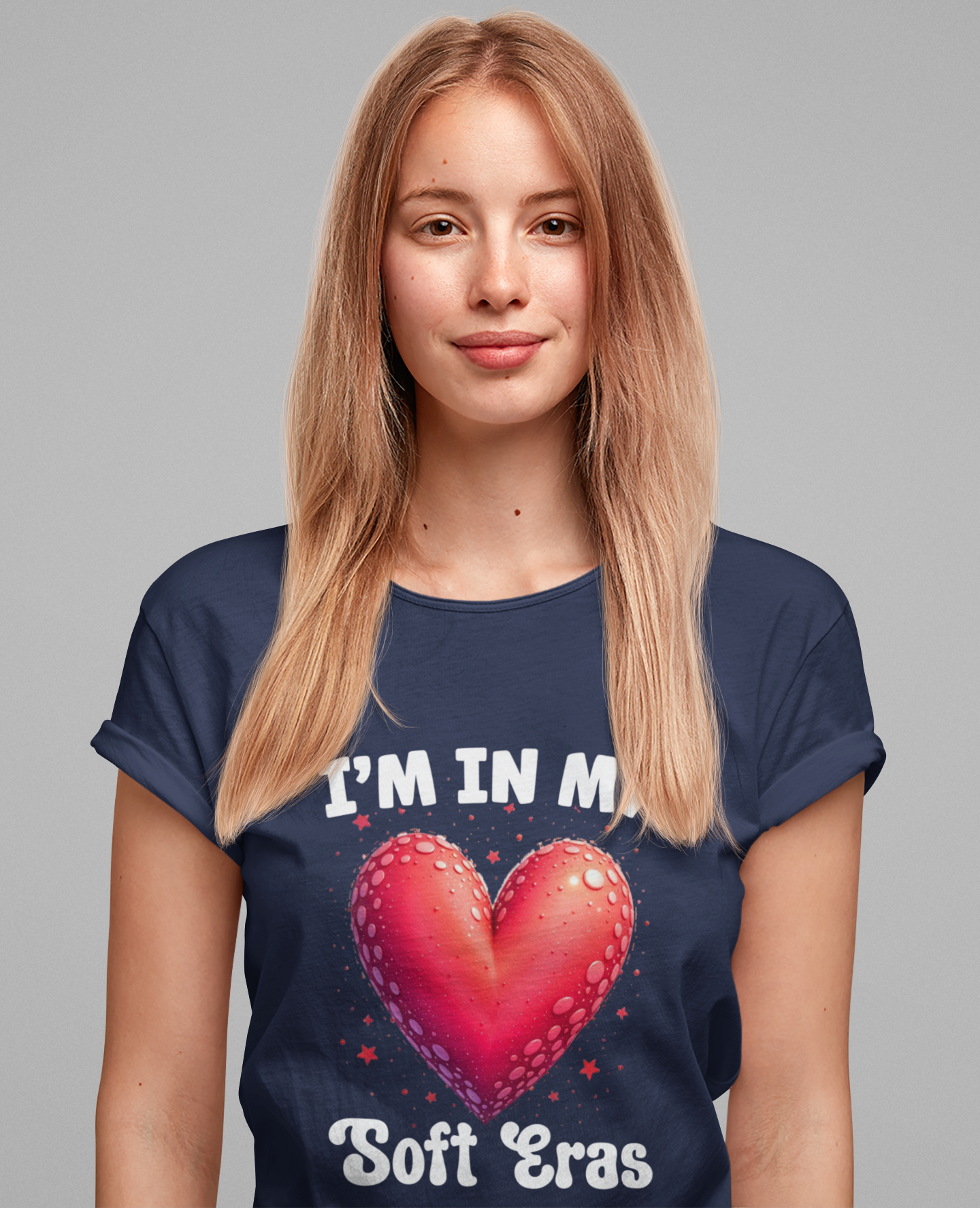 I'm In My Soft Eras – Embossed Red Heart & Star Accents Graphic T-Shirt