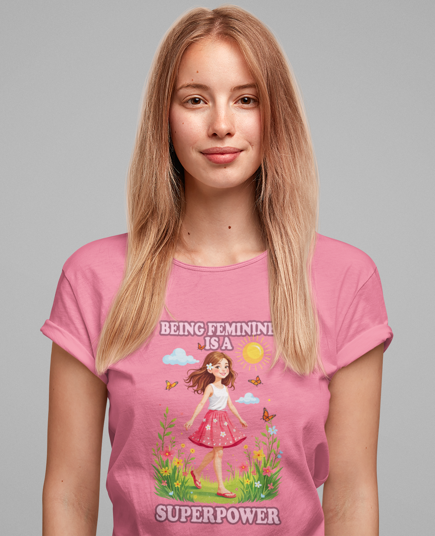 Being Feminine Is a Superpower T-Shirt – Empowering Floral Girl Graphic Tee