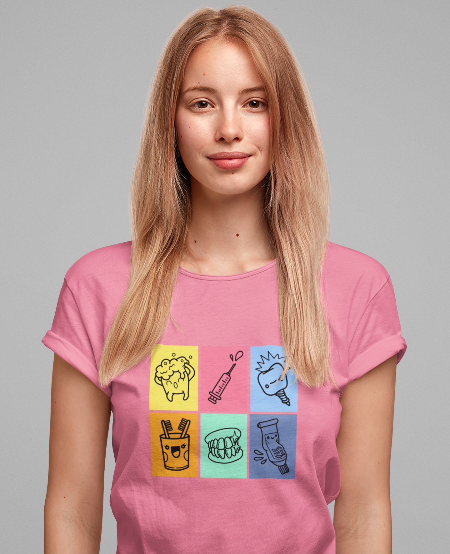 Colorful Dental Fun T Shirt Six Box Tooth Bath Syringe Implant Smile Toothpaste