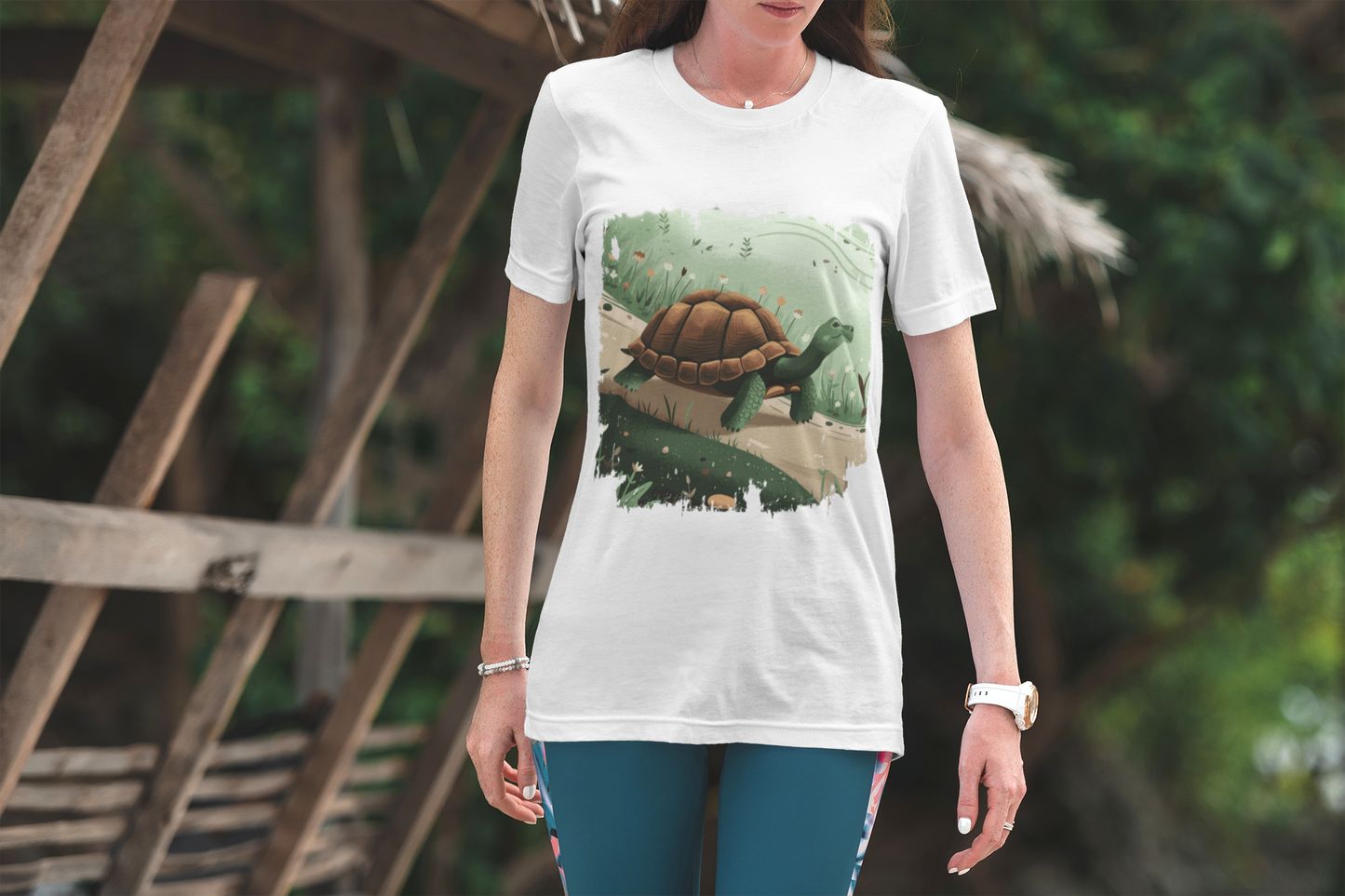 Brisk Tortoise Racing to the Finish Line with Breezy Green Pathway Graphic T-Shirt