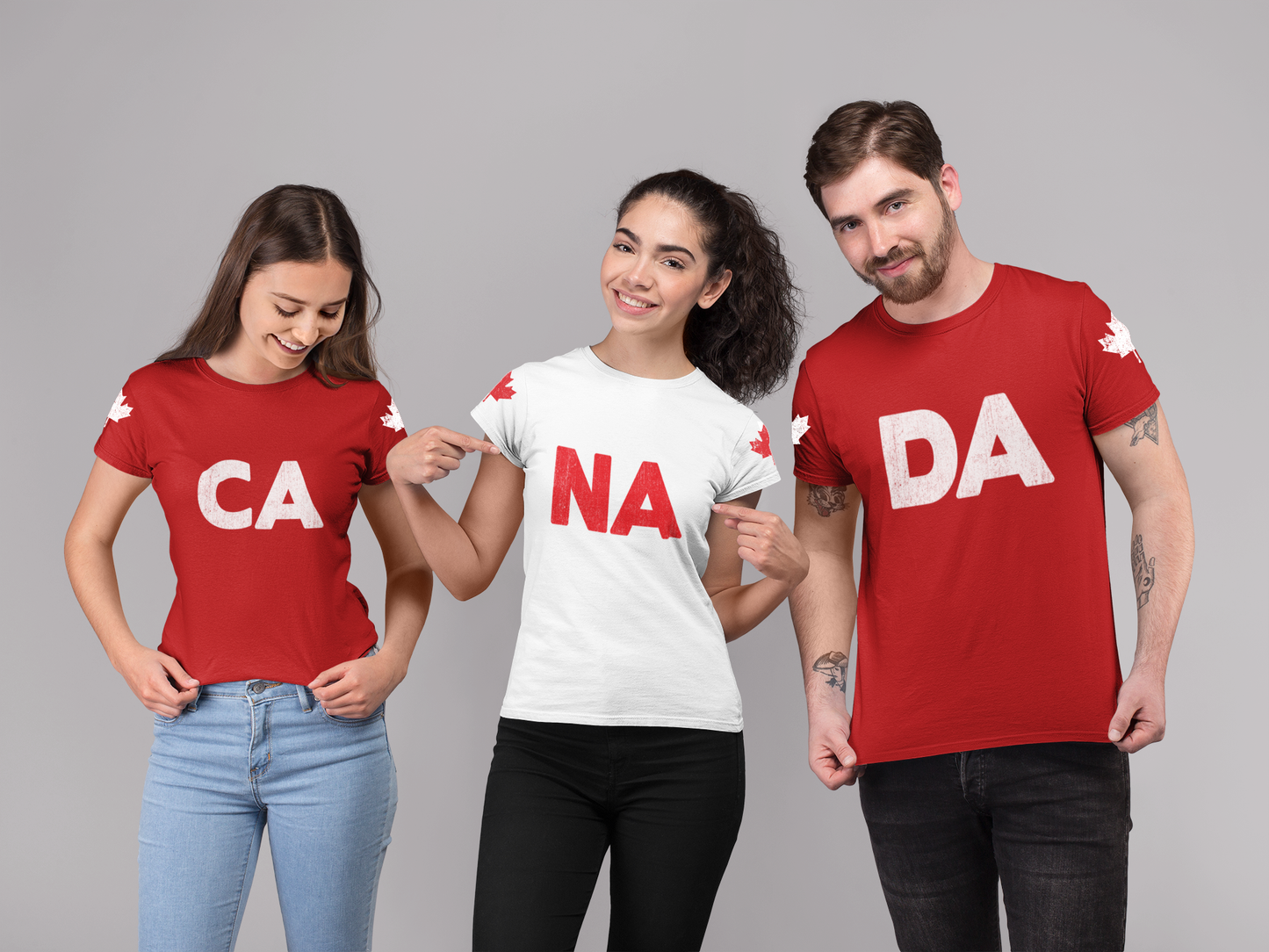 Canada Trio Maple Split Classic - CA, NA, DA T-Shirt Set 3-In-1 Bundle [Red and White Only]