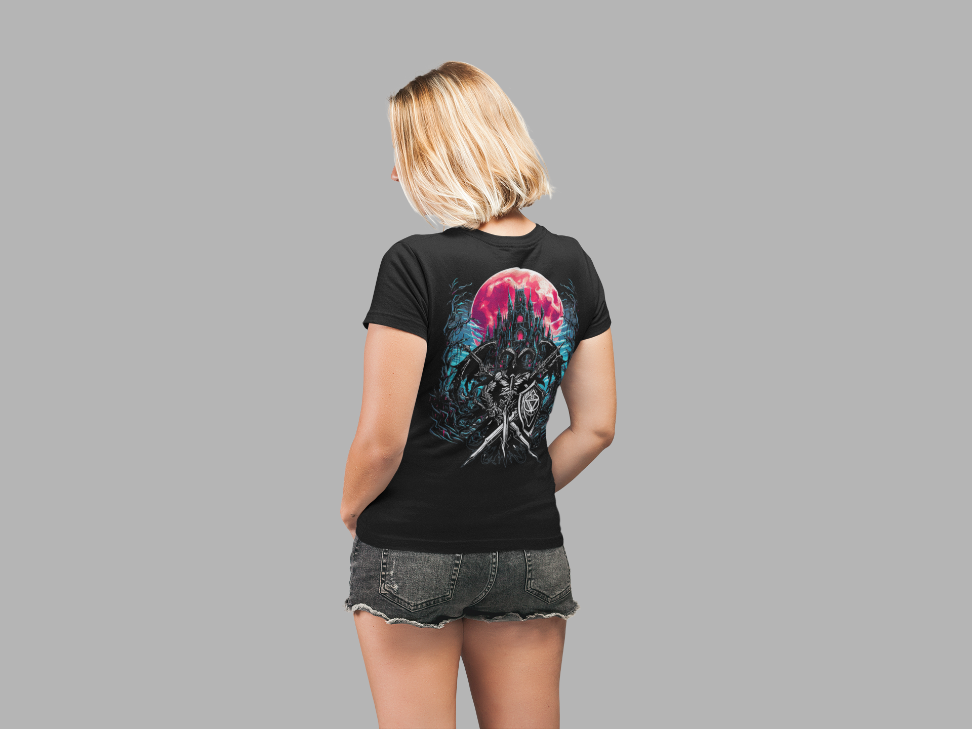 Blood Moon Dark Castle Paladin Swords Fantasy T-Shirt