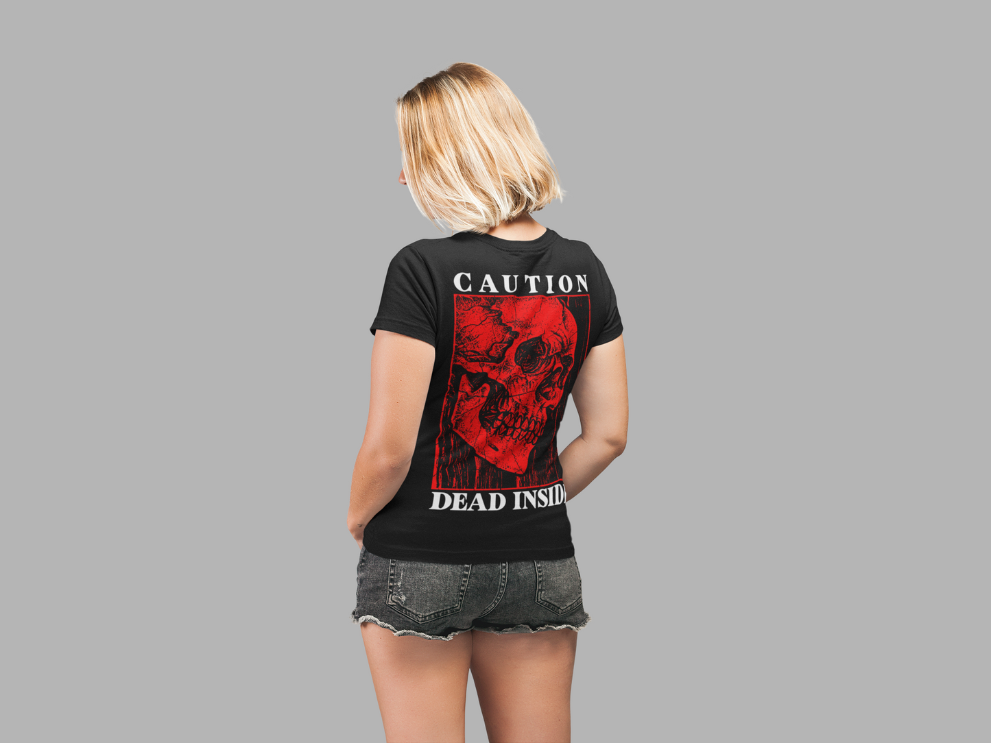 Caution Dead Inside Red Skull Horror T-Shirt