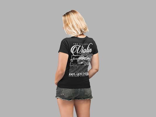 The Classic Violin T-Shirt – Vintage Instrument & 16th Century Story [White Text]