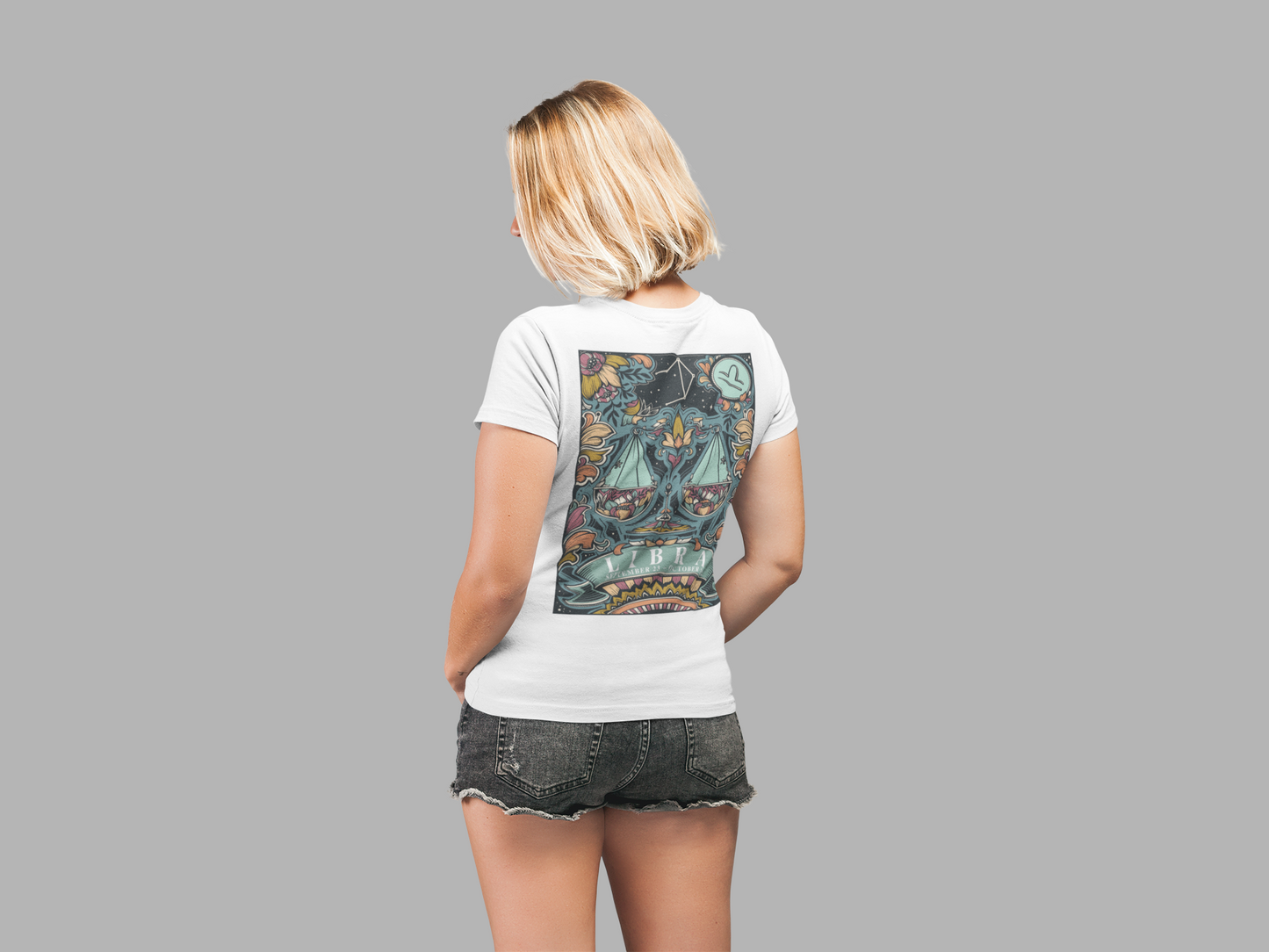 Libra Constellation & Floral Zodiac T-Shirt – September 23 to October 22