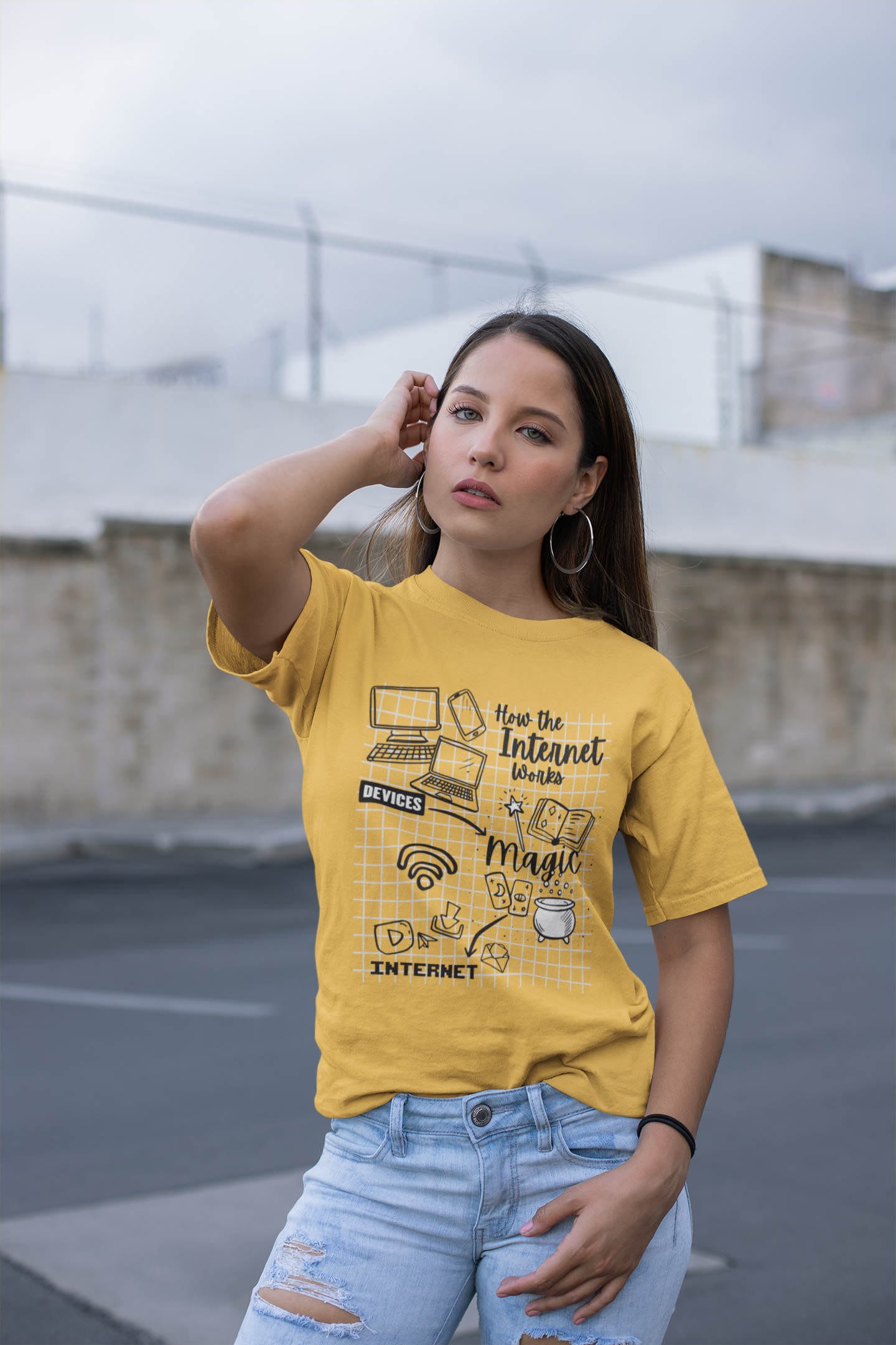 How the Internet Works Tshirt – Devices to Magic to Internet Flow Diagram