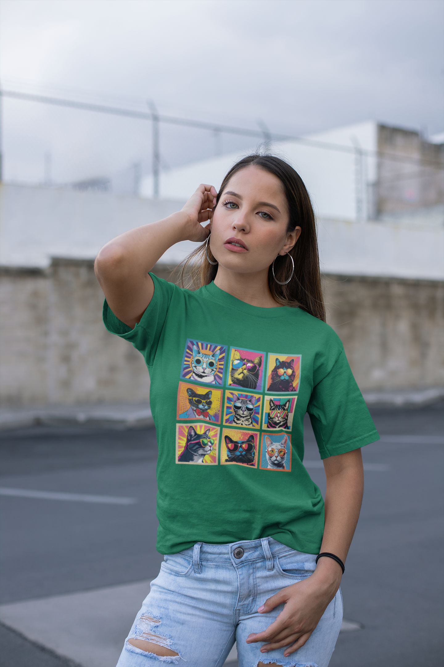 Cool Cats Pop Art Sunglasses Tshirt – Nine Retro Kitty Squares