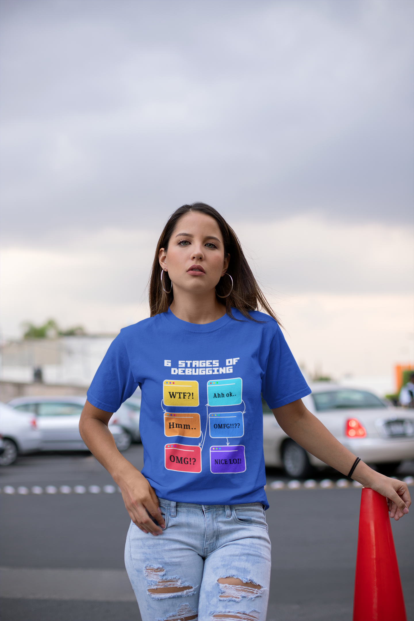 6 Stages of Debugging Funny Flow Diagram T-Shirt