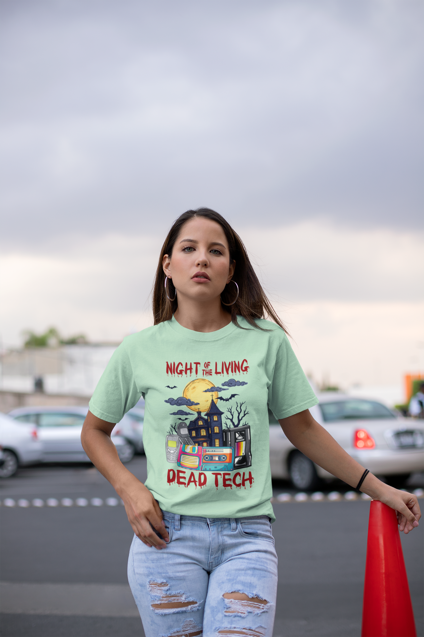Night of the Living, Dead Tech Tshirt – Haunted Building & Retro Gadgets