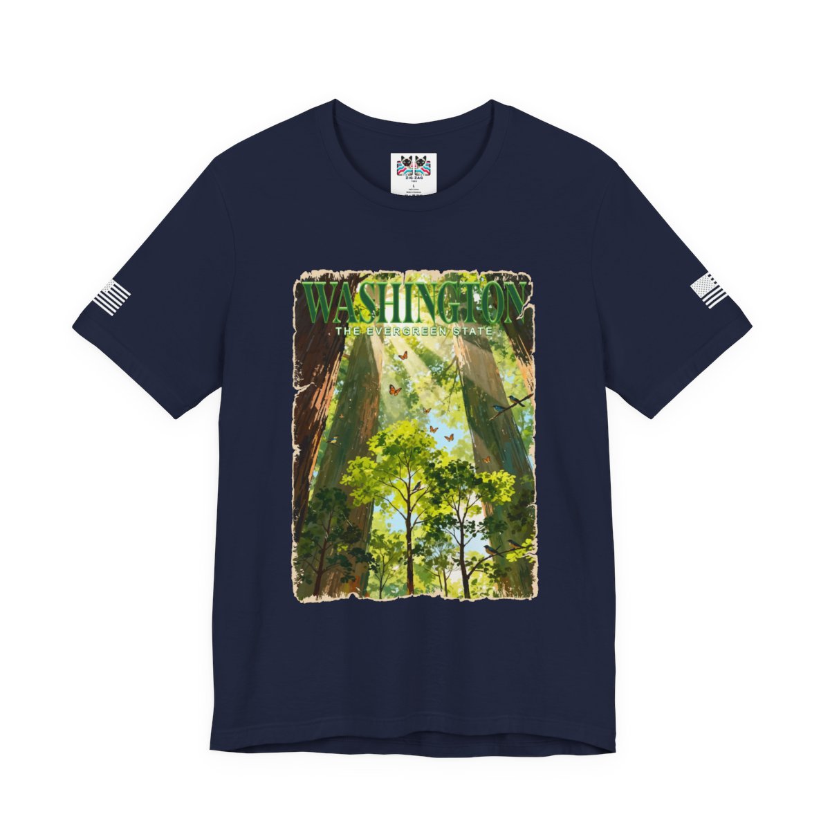 Washington The Evergreen State Forest Poster Style T-Shirt | Pacific Northwest Nature Graphic Tee | Washington Souvenir