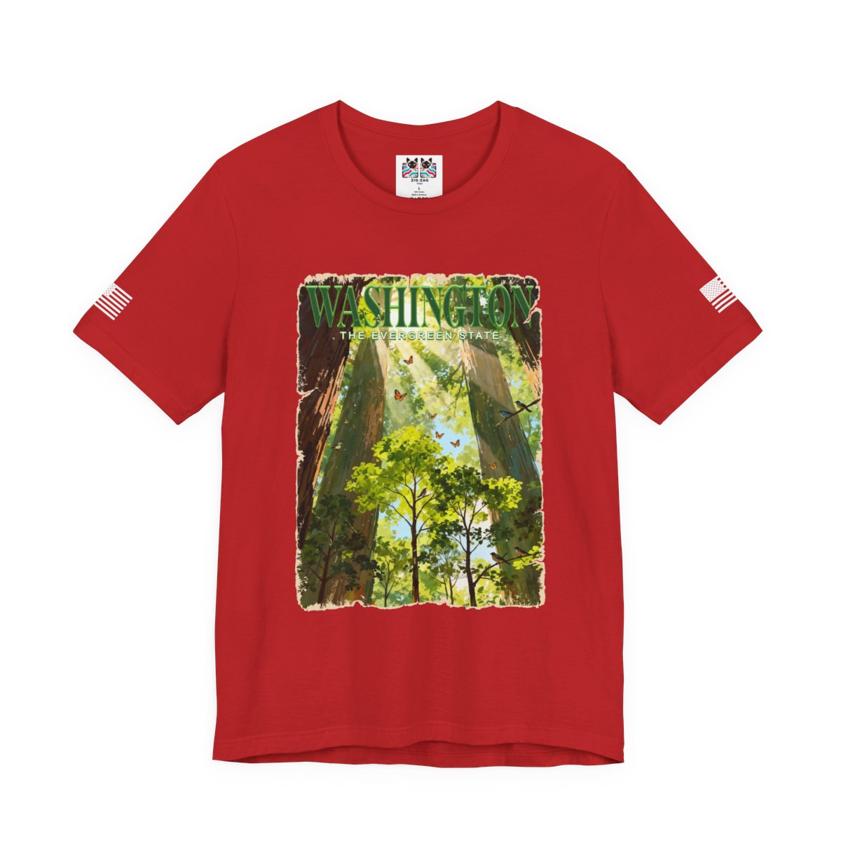 Washington The Evergreen State Forest Poster Style T-Shirt | Pacific Northwest Nature Graphic Tee | Washington Souvenir