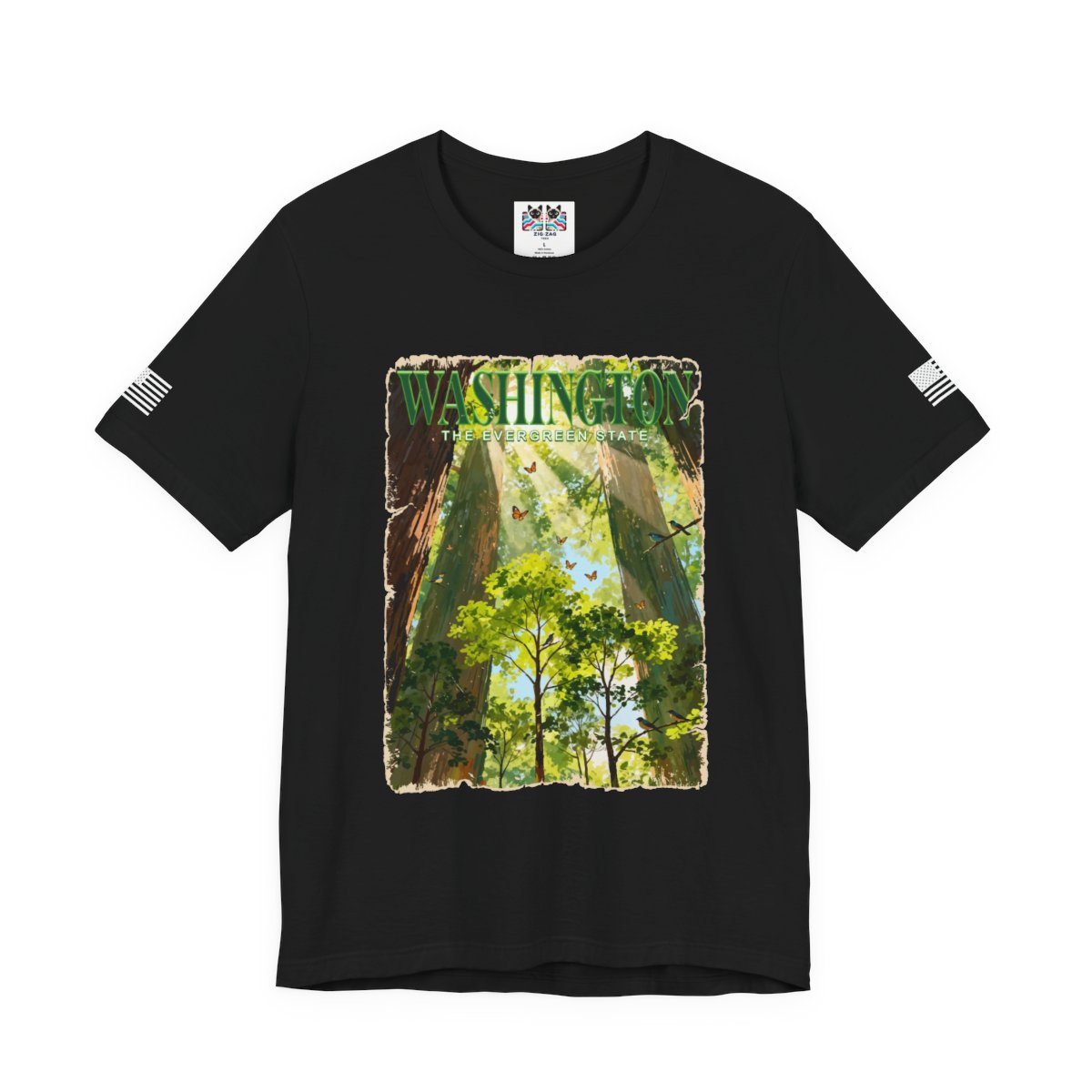 Washington The Evergreen State Forest Poster Style T-Shirt | Pacific Northwest Nature Graphic Tee | Washington Souvenir